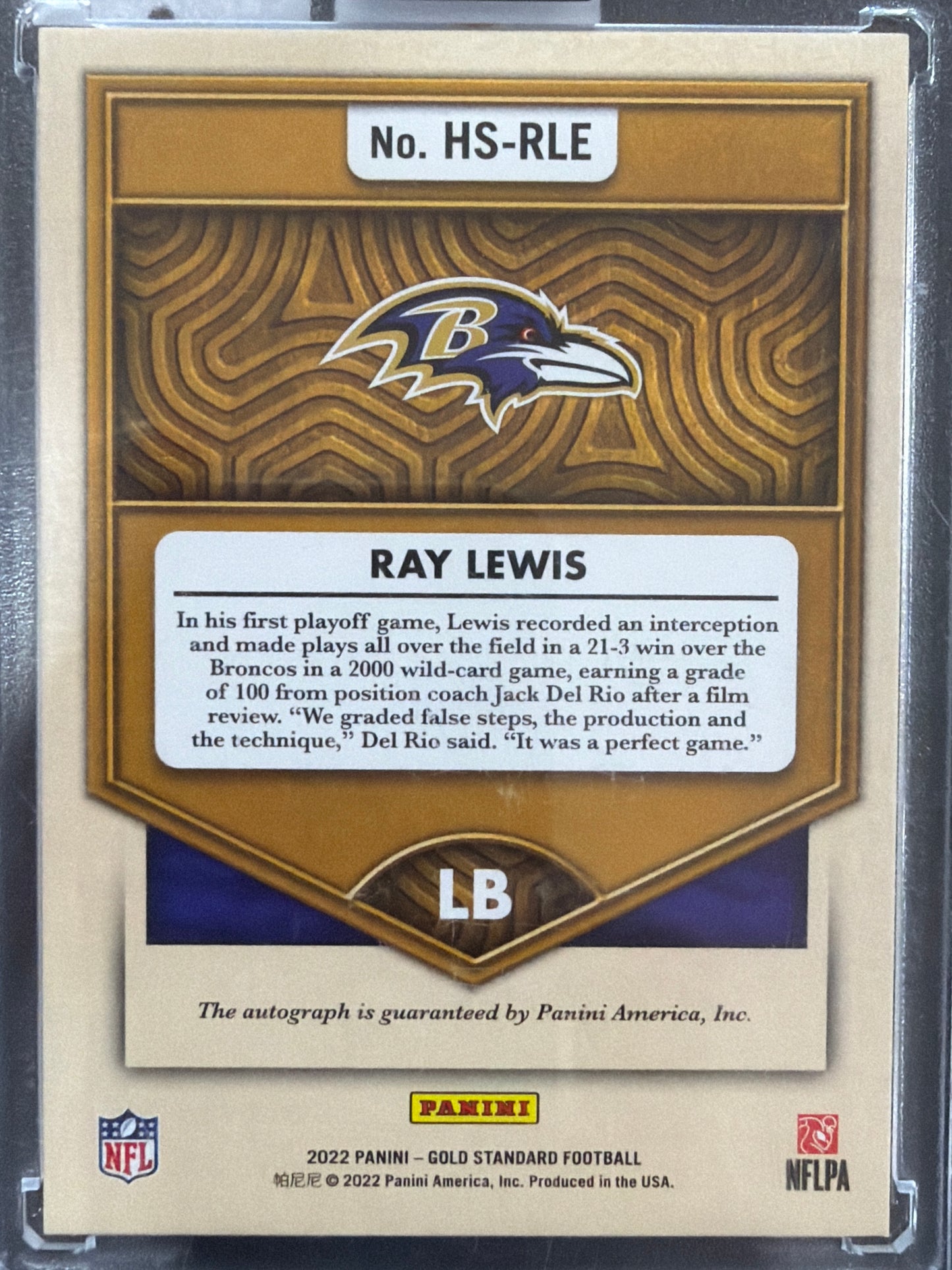 2022 Panini Gold Standard Ray Lewis #HS-RLE /25
