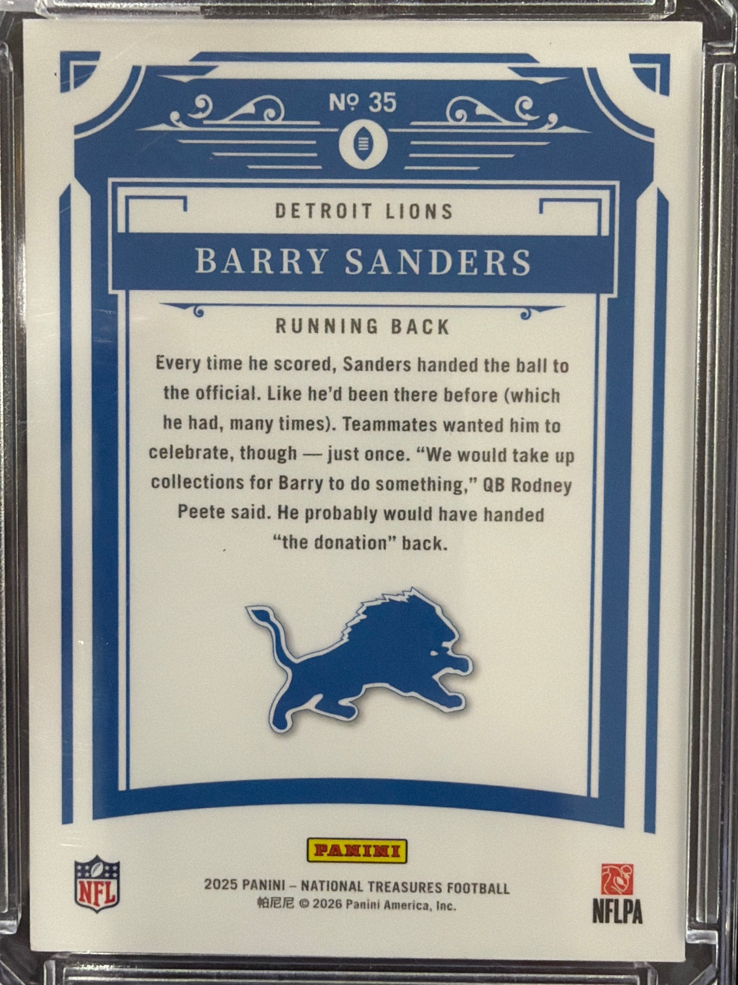 2025 Panini National Treasures Barry Sanders #35 /75