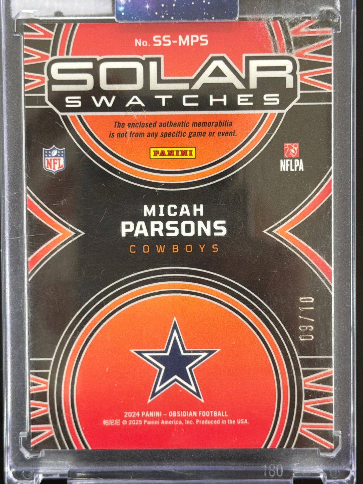 2024 Panini Obsidian Solar Swatches Micah Parsons #SS-MPS /10 Patch Memorabilia