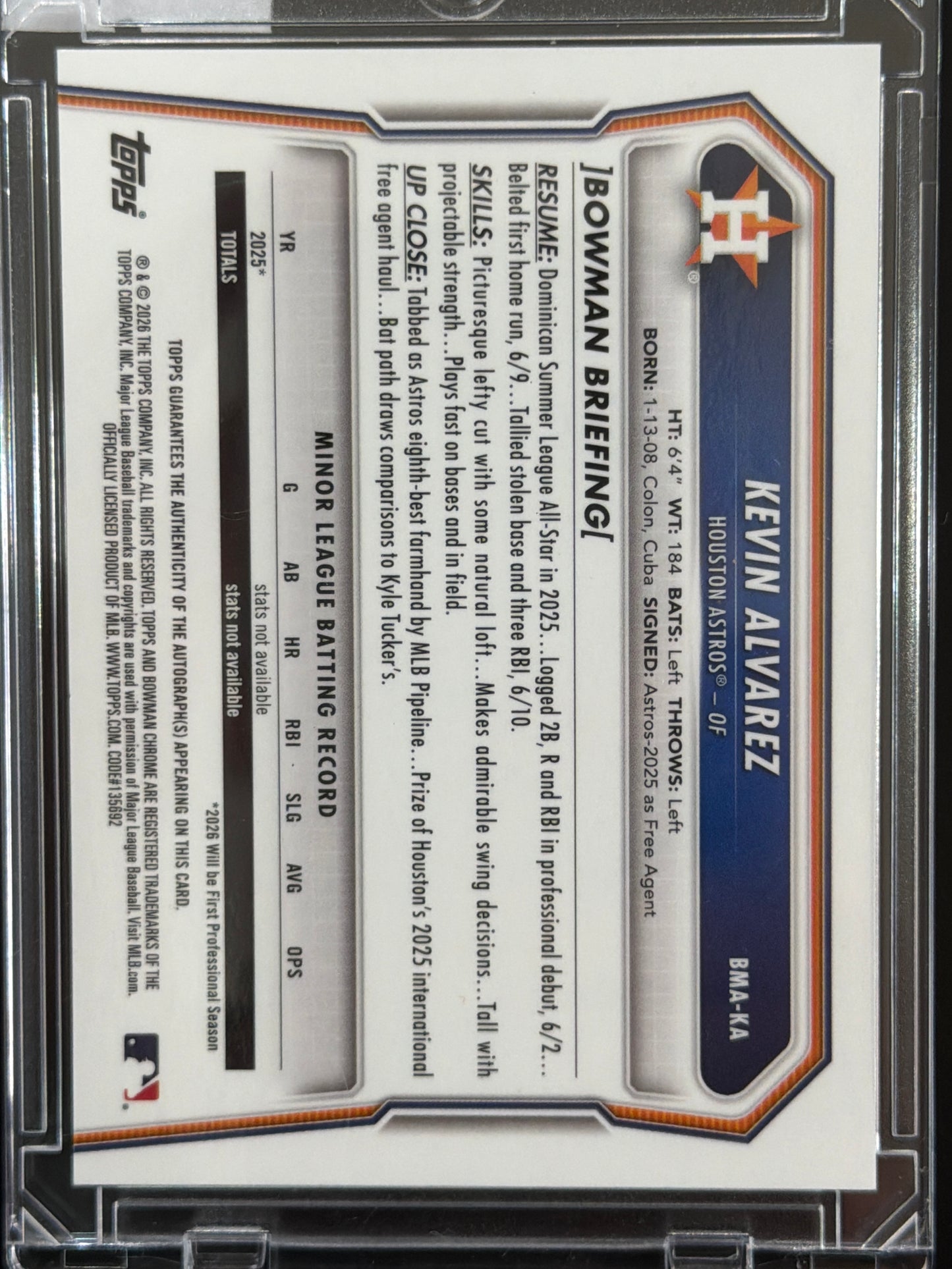 2026 Bowman Chrome Kevin Alvarez #BMA-KA Purple Mojo Refractor /199