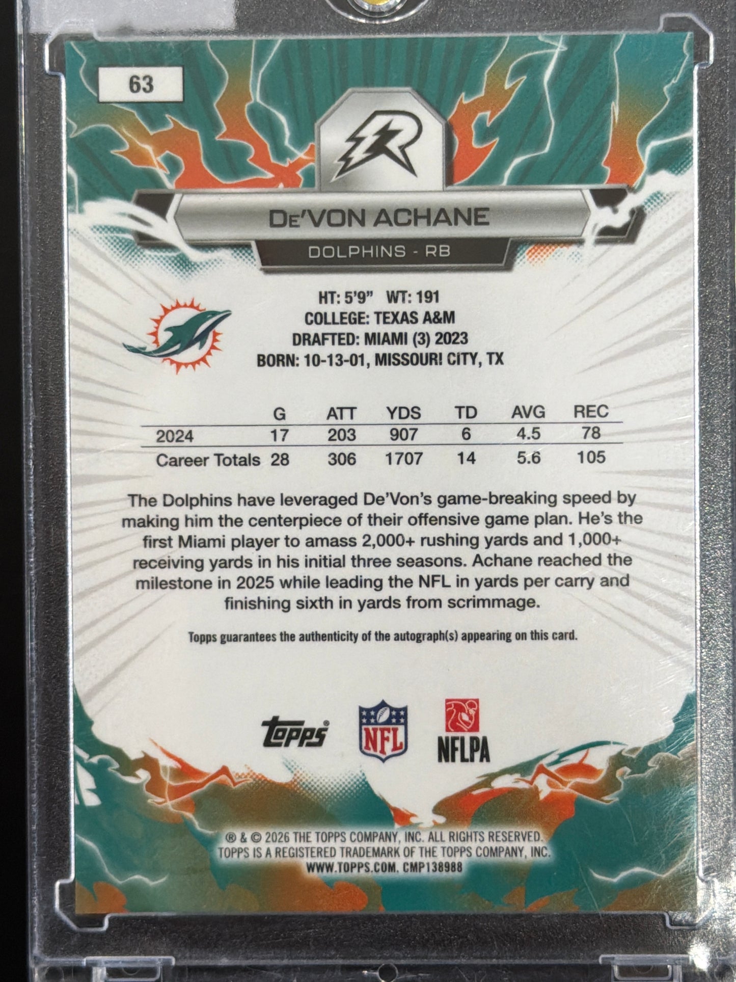 2026 Topps Resurgence De'Von Achane #63