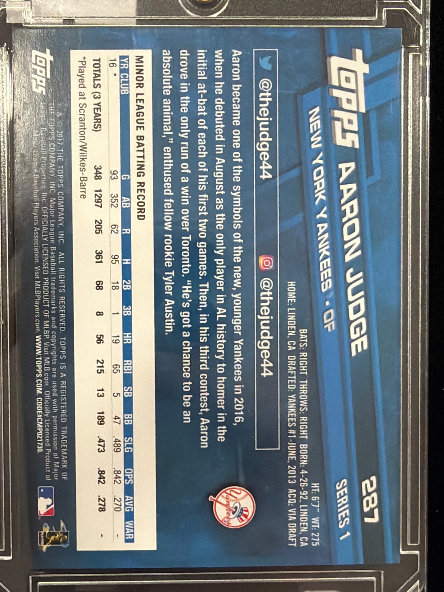 2017 Topps Series 1 Aaron Judge #287 RC