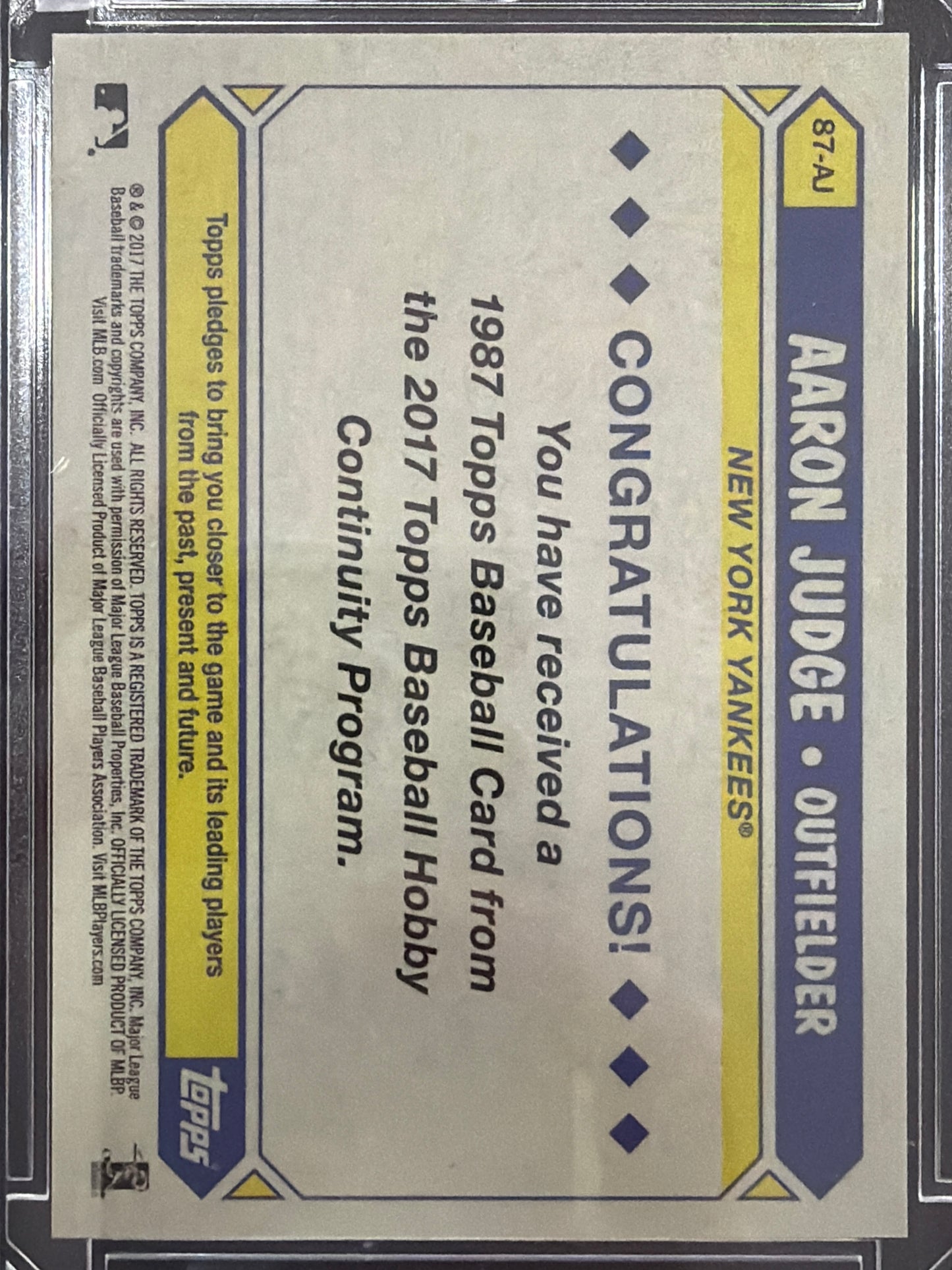 2017 Topps 1987 Topps Baseball Hobby Continuity Program Aaron Judge #87-AJ Silver Pack Mojo Refractor RC