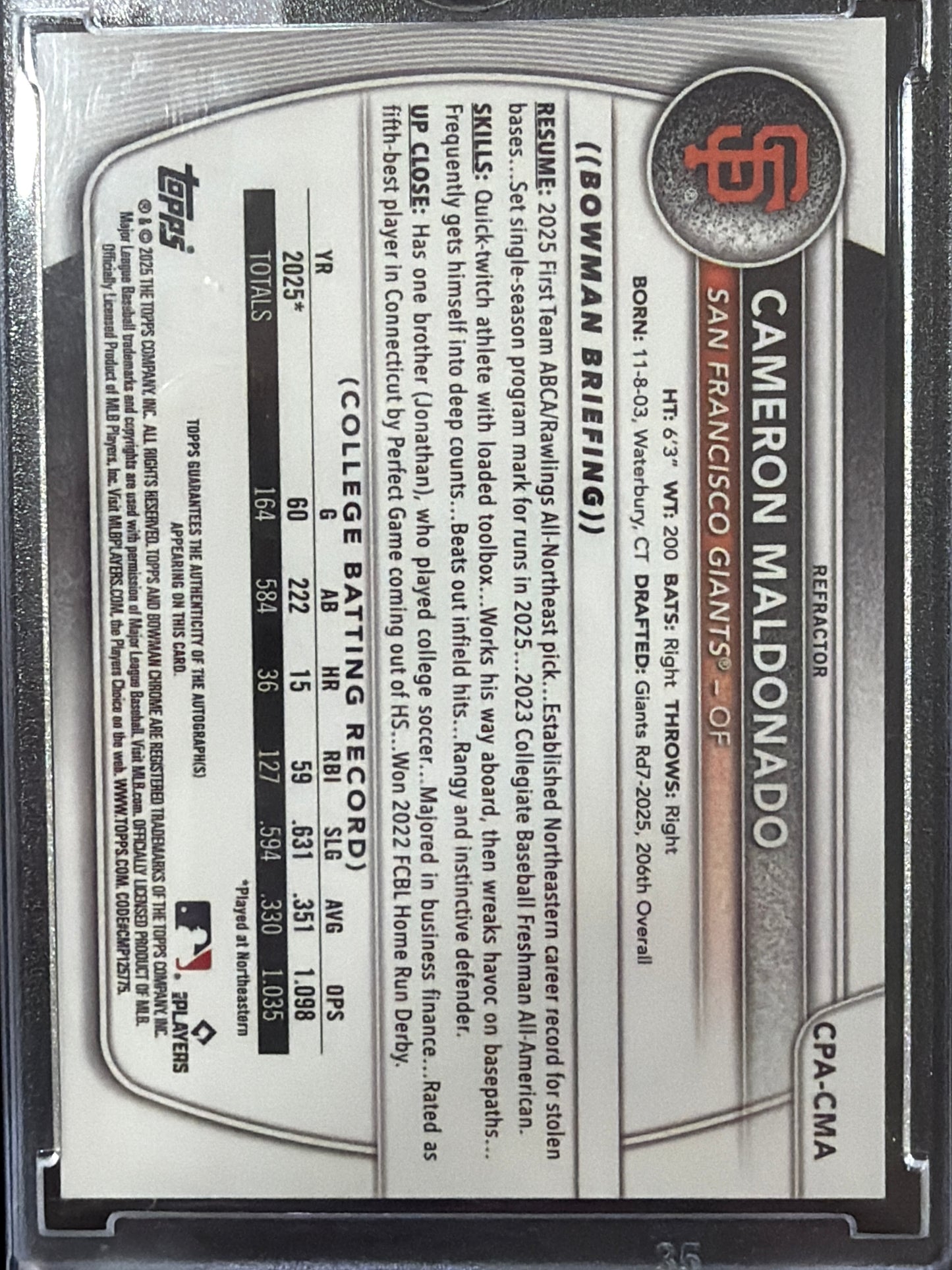 2025 Bowman Chrome Cameron Maldonado #CPA-CMA Refractor /499