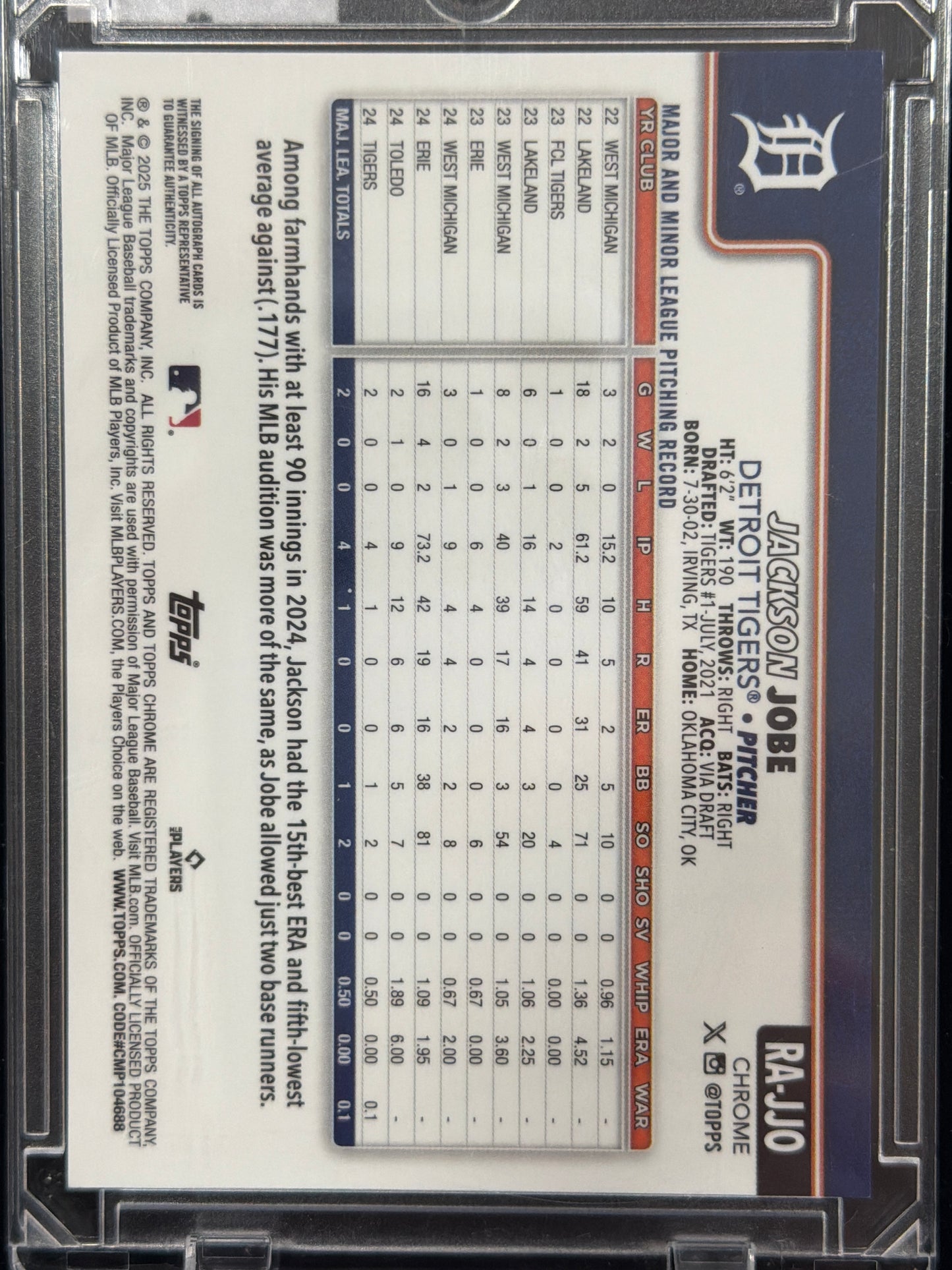 2025 Topps Chrome Jackson Jobe #RA-JJO Logofractor RC