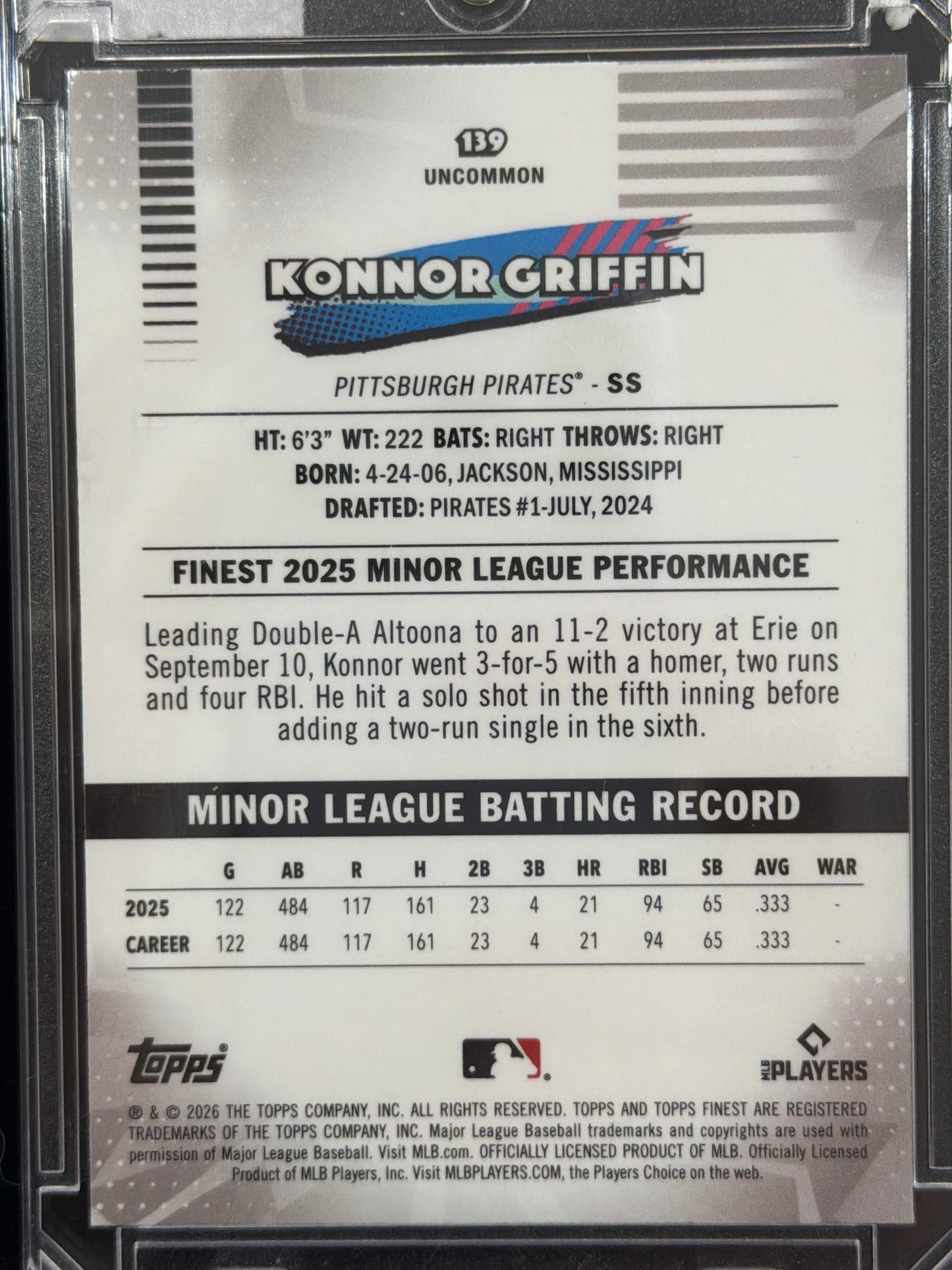 2026 Topps Finest Konnor Griffin #139 RC