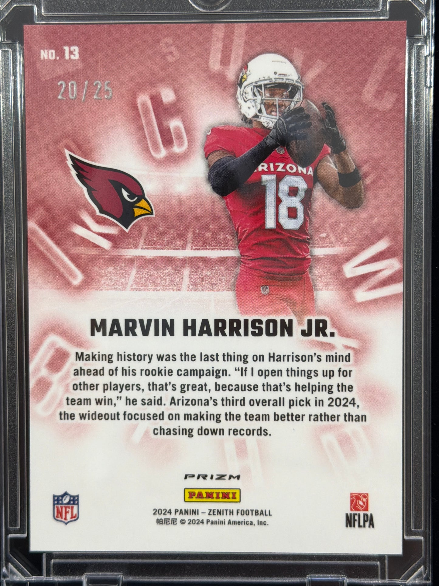 2024 Panini Zenith Football A to Z Marvin Harrison Jr. #13 Blue Prizm /25 RC