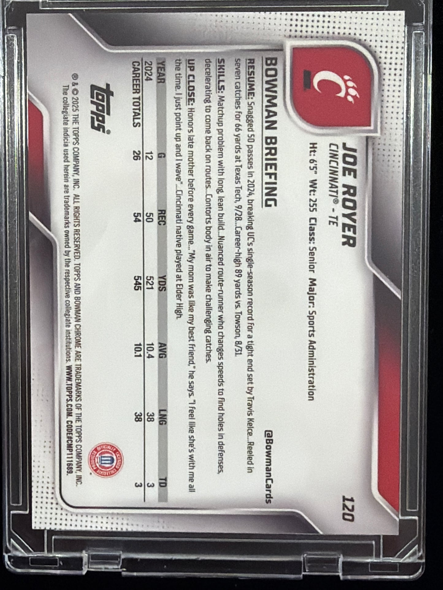 2025 Bowman Chrome University Joe Royer #120 Orange Shimmer /25