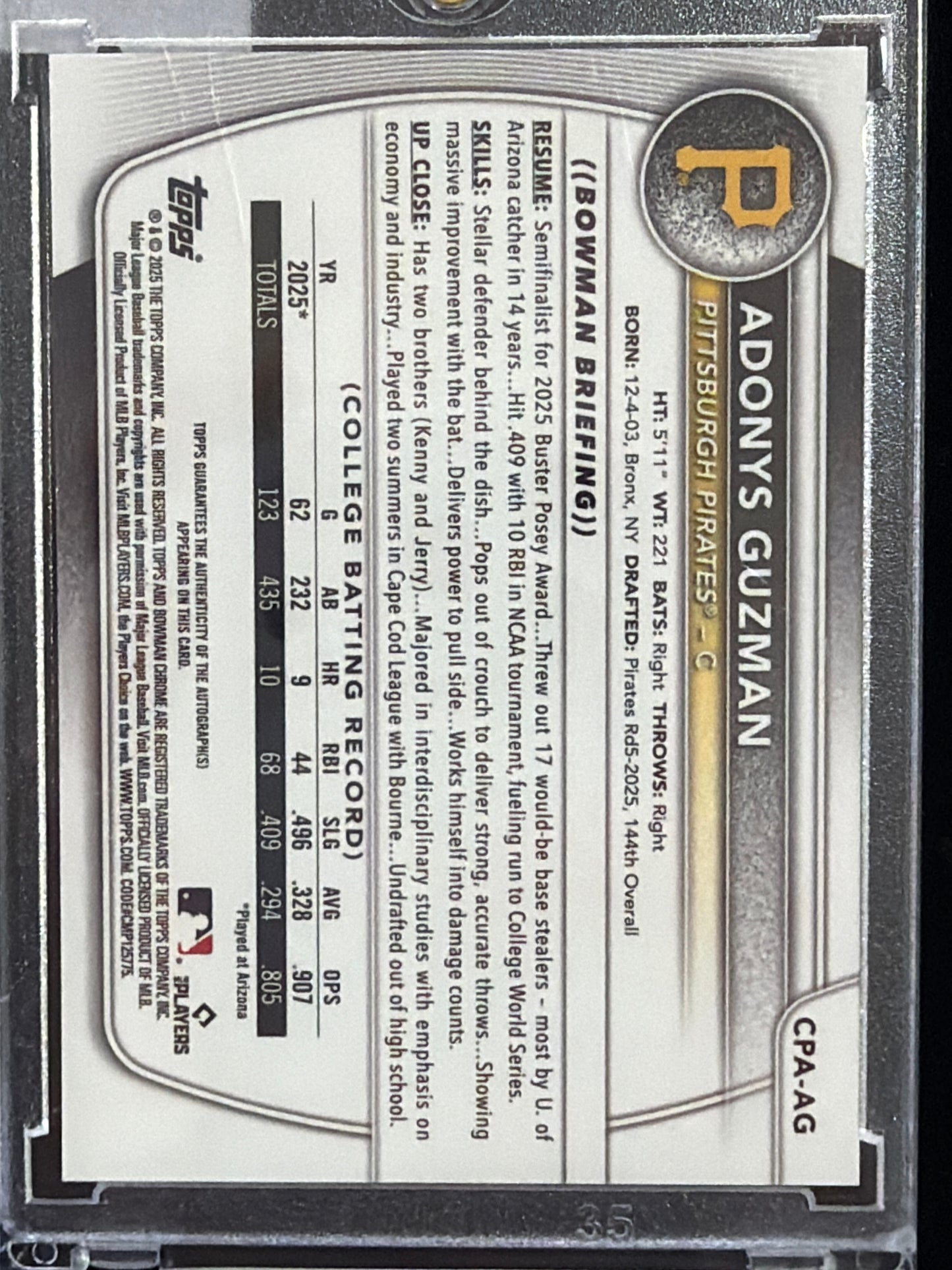 2025 Bowman Chrome Adonys Guzman #CPA-AG /150