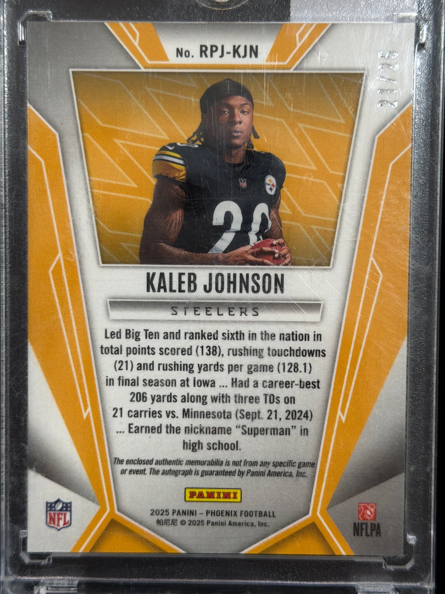 2025 Panini Phoenix Phenom Kaleb Johnson #RPJ-KJN /25 Patch RC Memorabilia