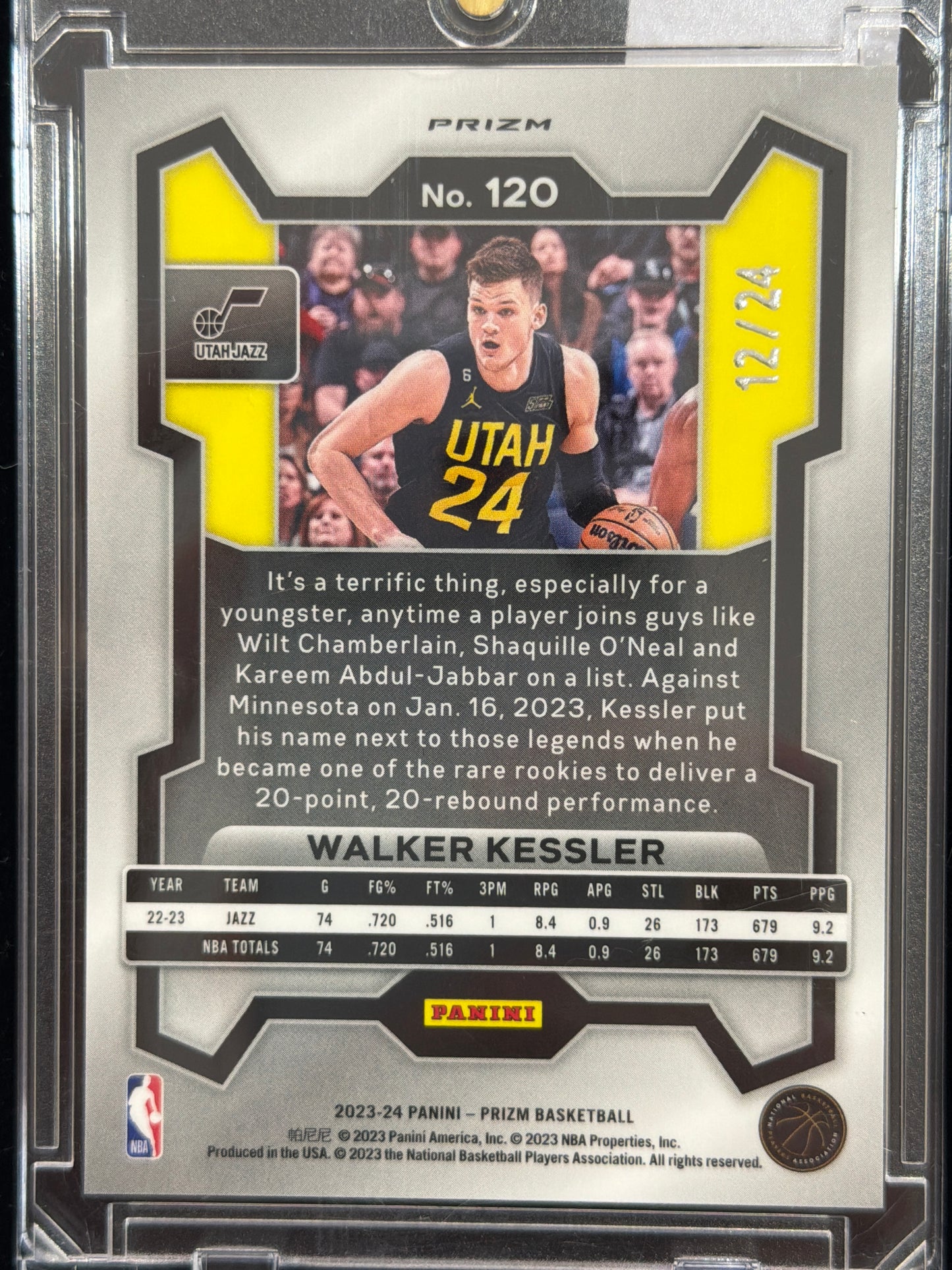 2023 Panini Prizm Walker Kessler #120 Yellow Fast Break /24