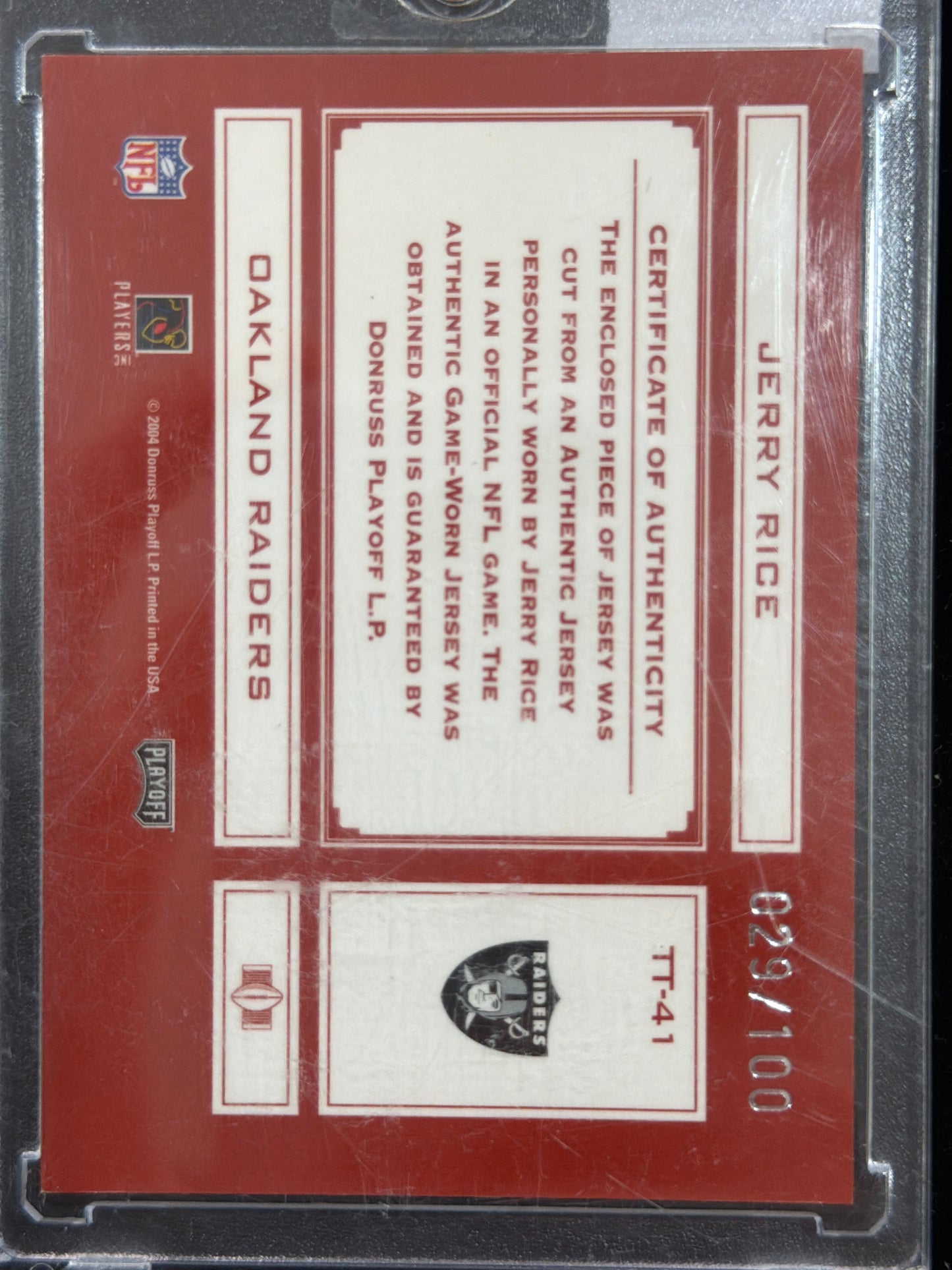2004 Playoff Jerry Rice #TT-41 /100 Game-Worn Jersey Memorabilia