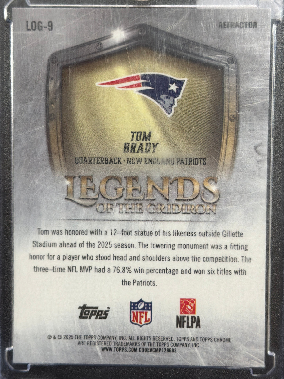 2025 Topps Chrome Legends of the Gridiron Tom Brady #LOG-9 Refractor