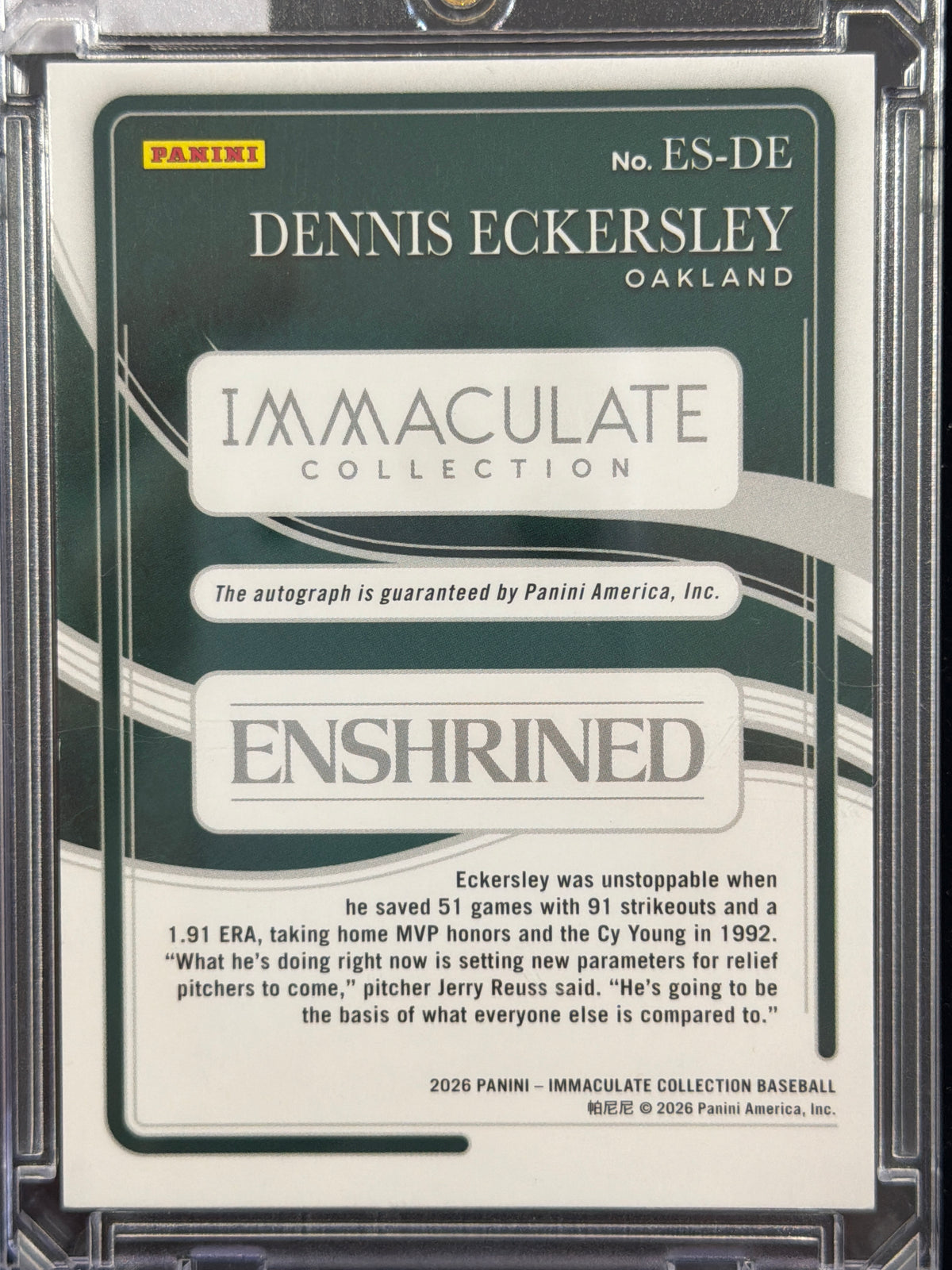 2026 Panini Immaculate Collection Enshrined Dennis Eckersley #ES-DE /35