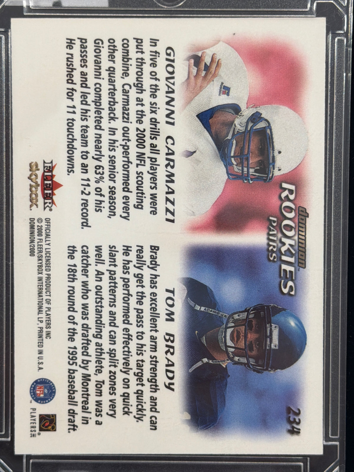 2000 Fleer SkyBox Dominion Tom Brady Giovanni Carmazzi #234