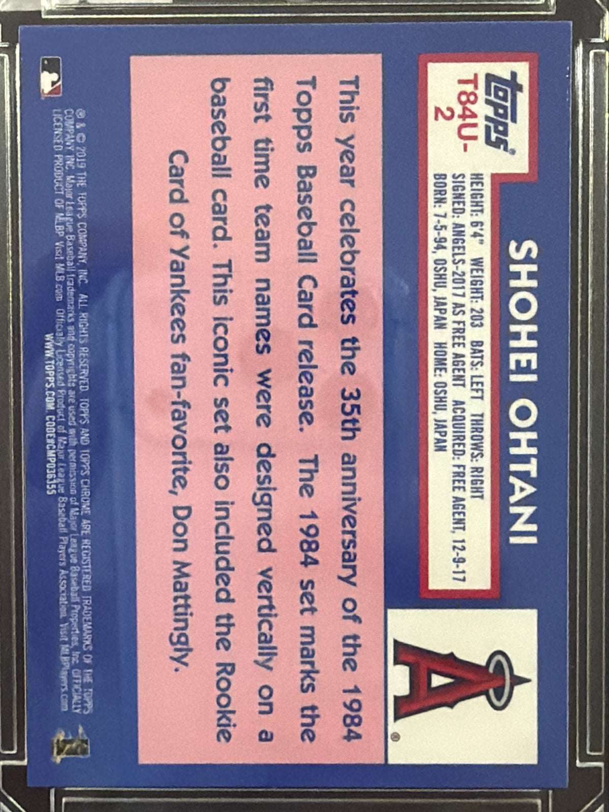 2019 Baseball 35th Anniversary Shohei Ohtani #T84U-2 Silver Pack Mojo Refractor