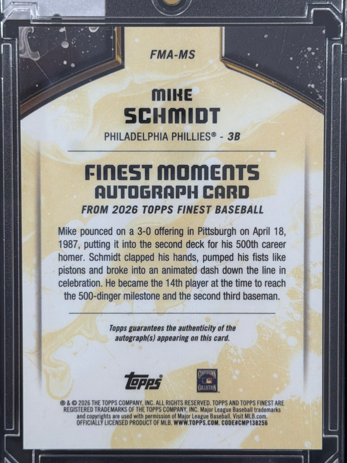 2026 Topps Finest Moments Autographs Mike Schmidt #FMA-MS Gold Refractor /50