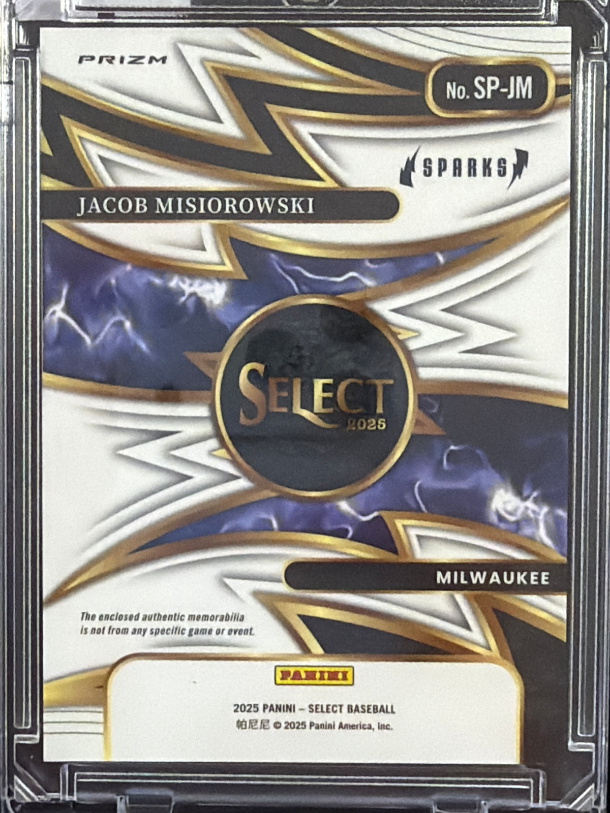 2025 Panini Select Sparks Jacob Misiorowski #SP-JM RC Memorabilia