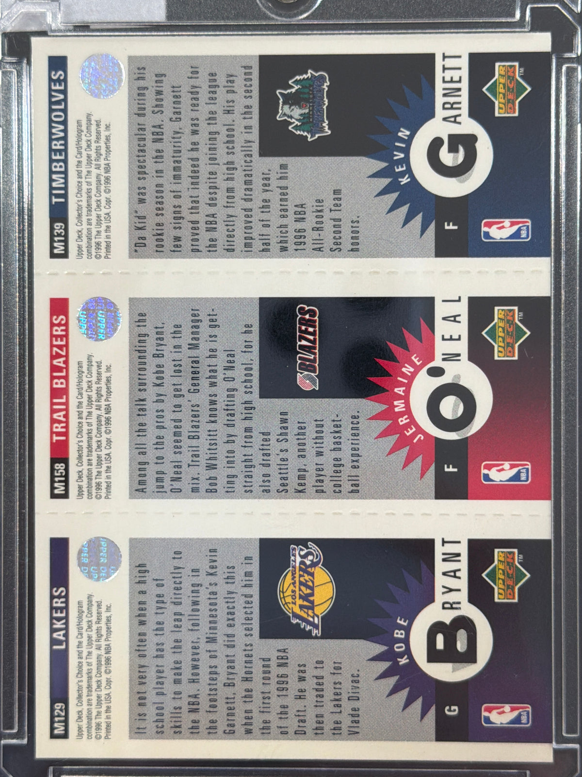 1996 Upper Deck Collector's Choice Kevin Garnett Kobe Bryant Jermaine O'Neal
