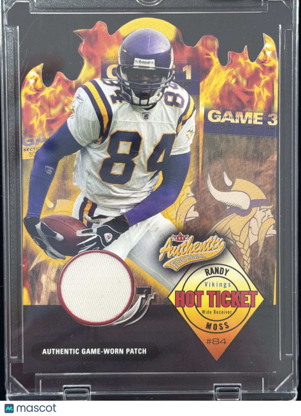 2004 Fleer Authentix Hot Ticket Randy Moss #HT-RM /84 Game-Worn Patch Memorabilia