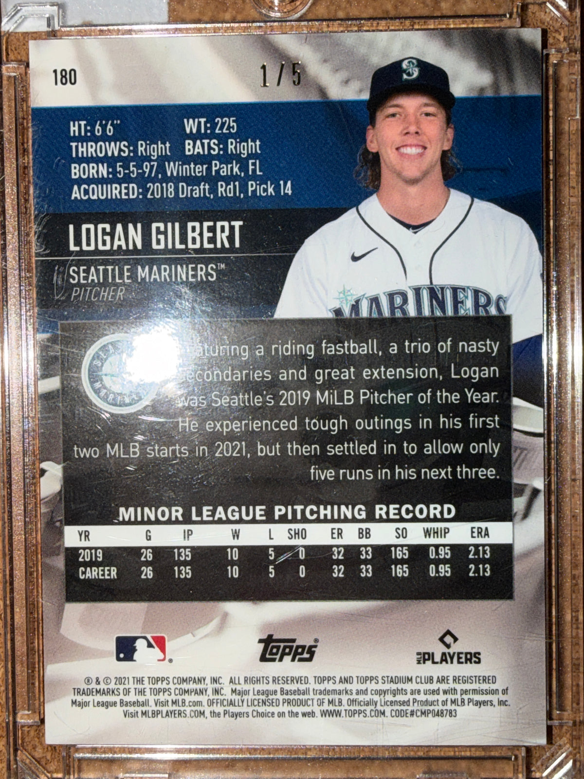 2021 Topps Stadium Club Chrome Logan Gilbert #180 Red Refractor /5 RC