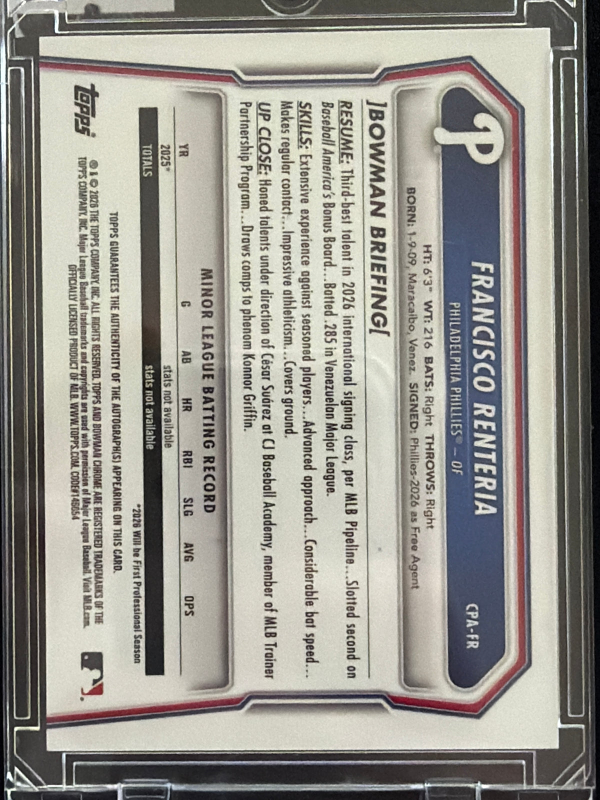 2026 Bowman Chrome Francisco Renteria #CPA-FR
