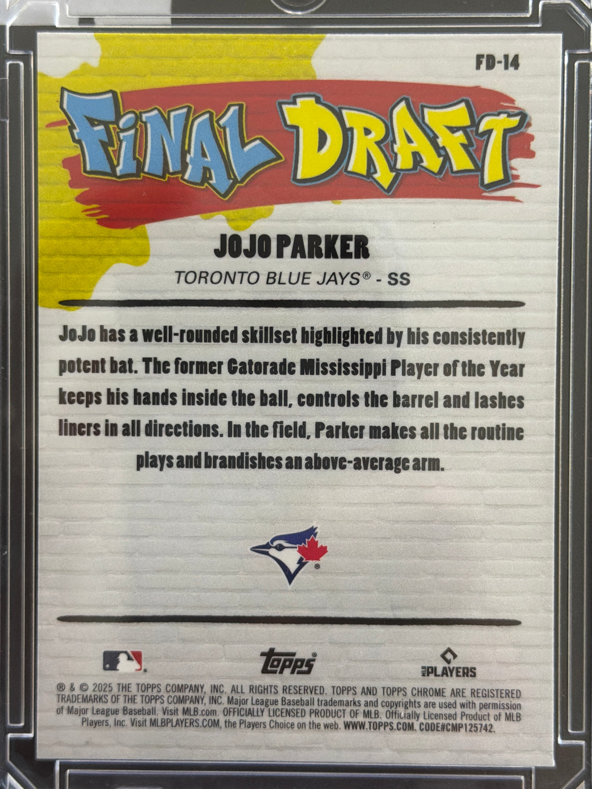 2025 Bowman Chrome Final Draft JoJo Parker #FD-14