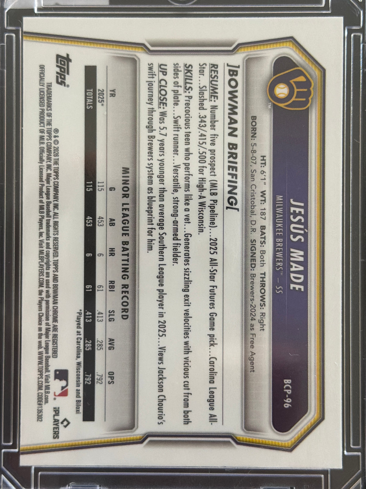 2026 Bowman Chrome Jesús Made #BCP-96 Yellow Refractor /75