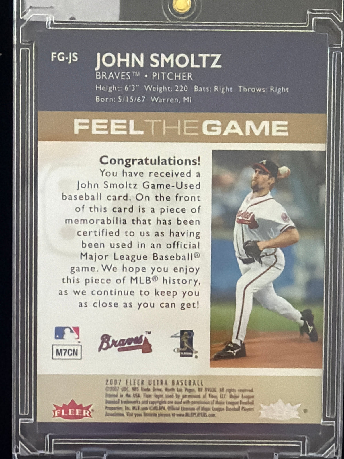 2007 Fleer Ultra Feel the Game John Smoltz #FG-JS Game-Used Jersey Memorabilia