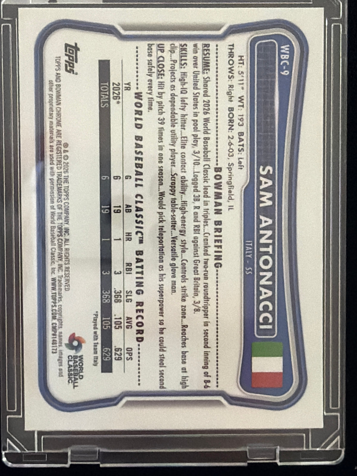 2026 Bowman Chrome Sam Antonacci #WBC-9 /499