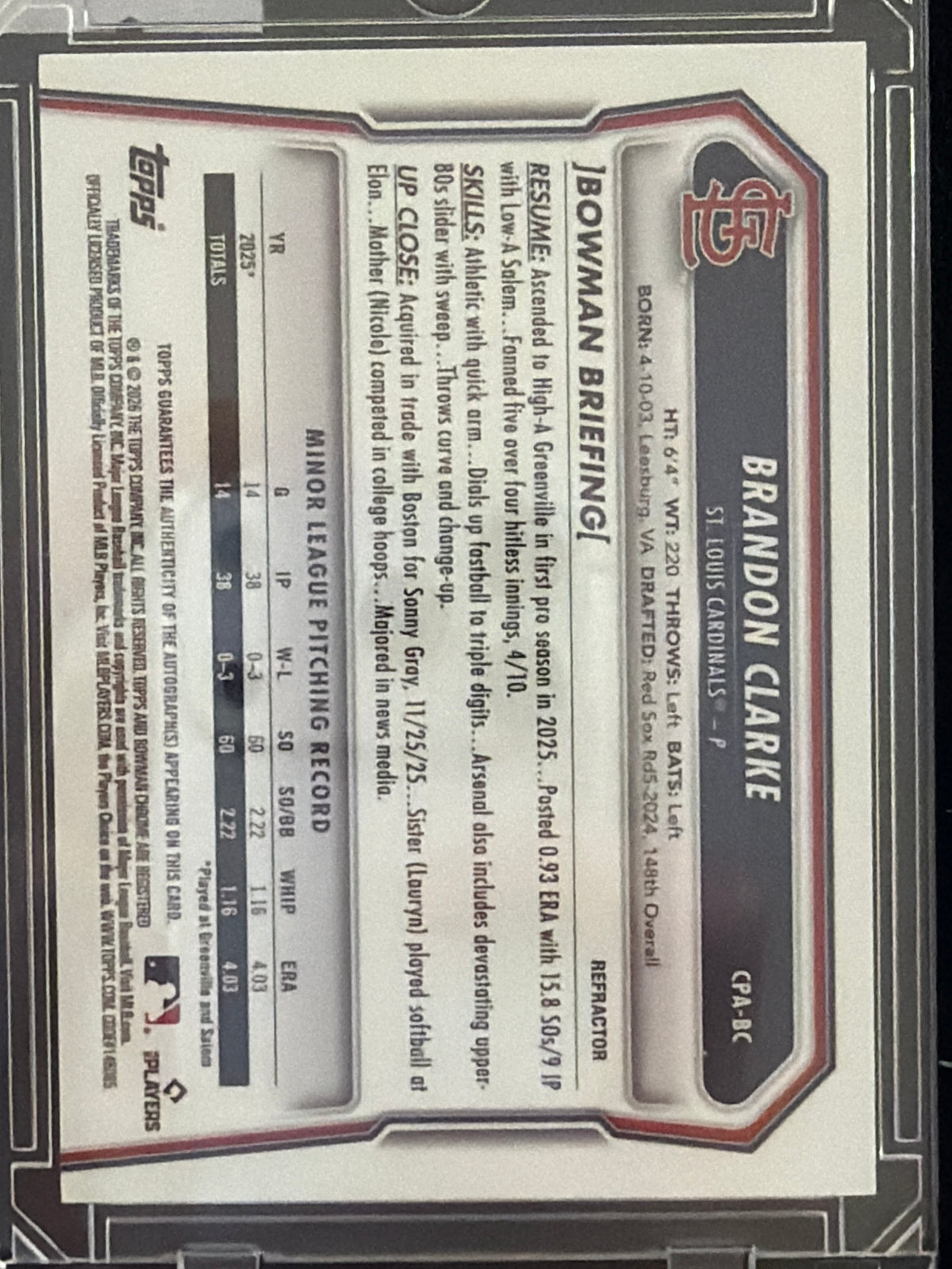 2026 Bowman Chrome Brandon Clarke #CPA-BC Refractor /499