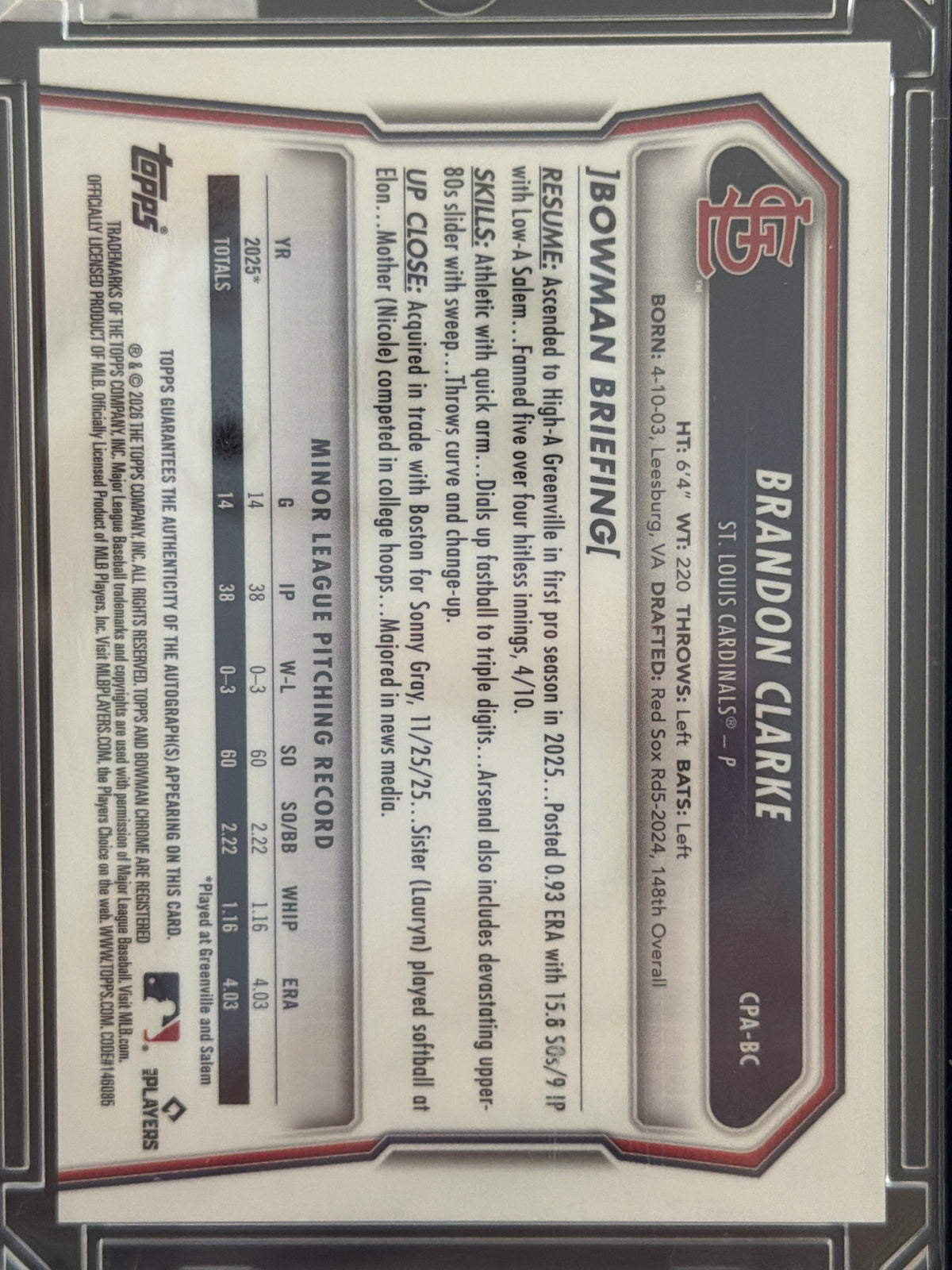 2026 Bowman Chrome Brandon Clarke #CPA-BC Green Refractor /99
