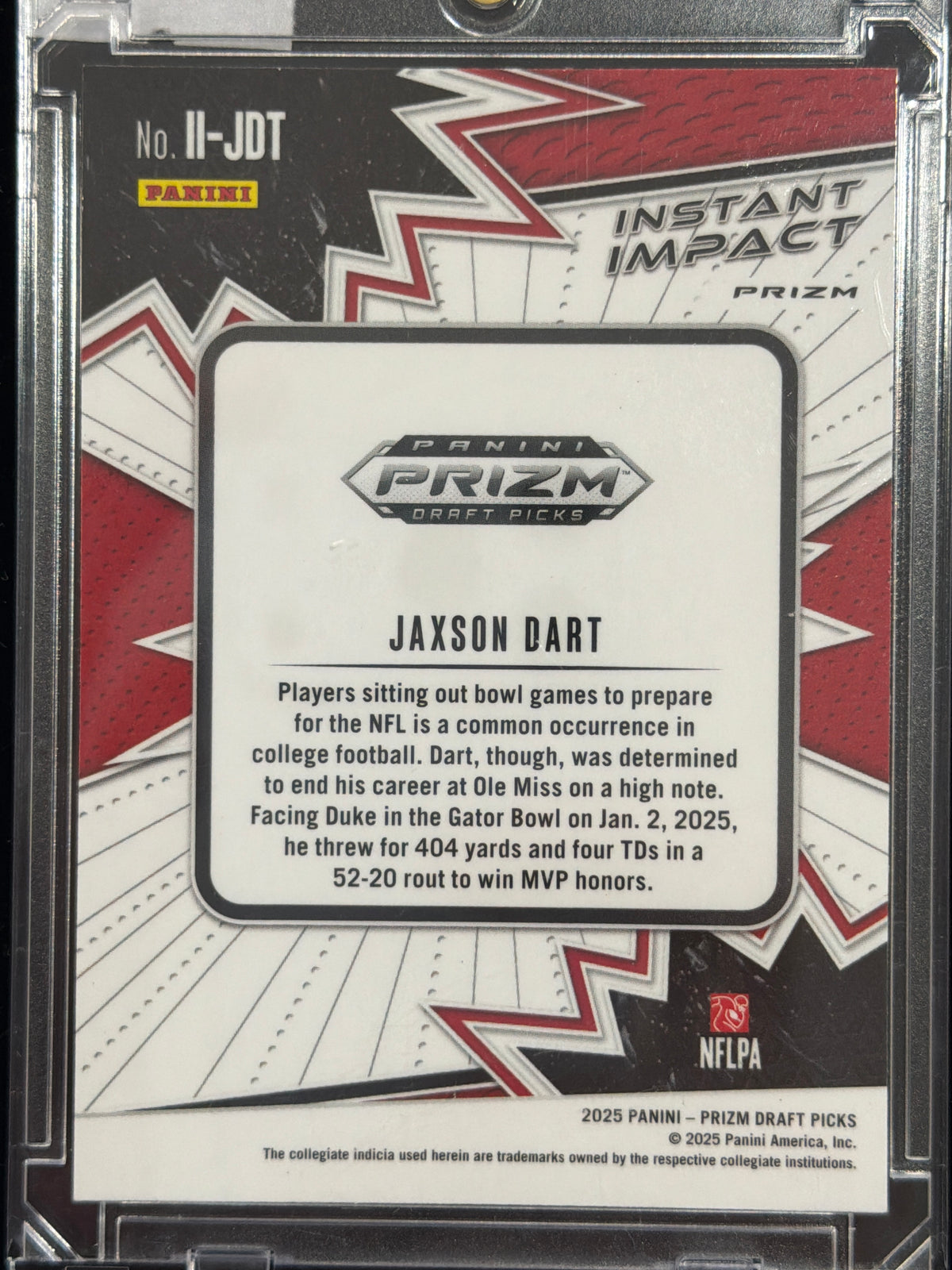 2025 Panini Prizm Draft Picks Instant Impact Jaxson Dart #II-JDT Red Pulsar RC