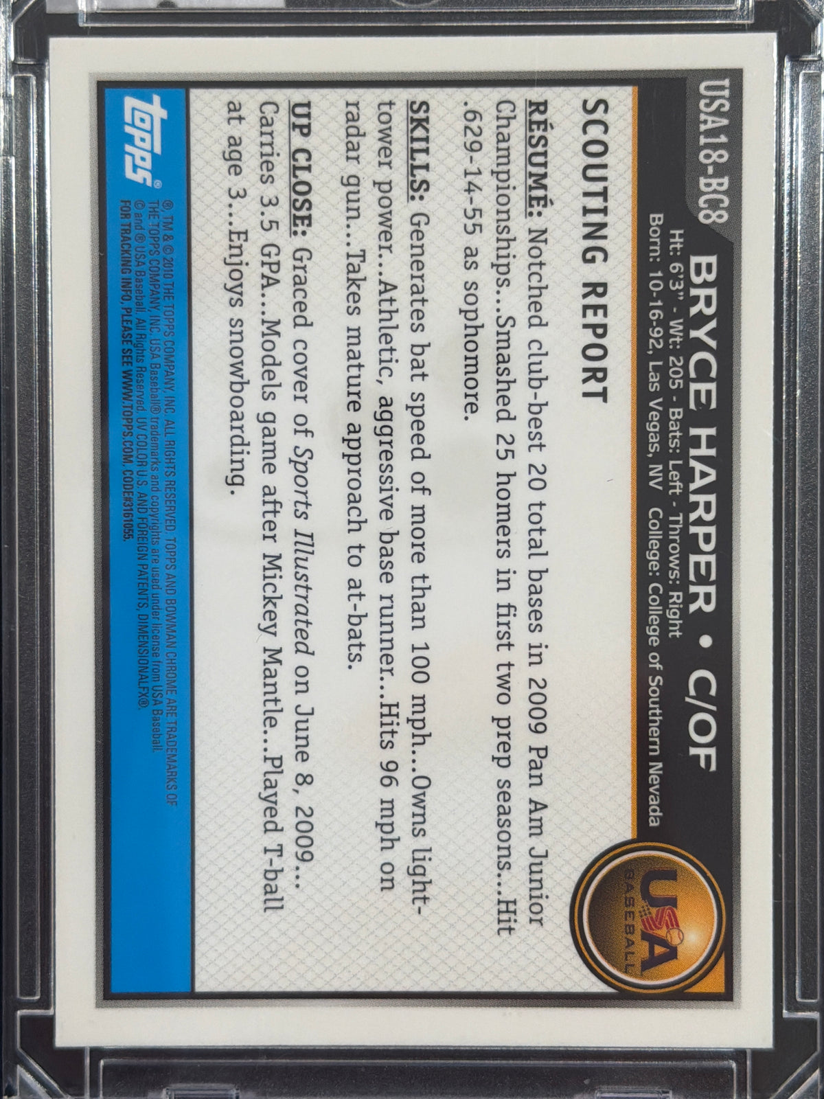2010 Bowman Chrome Bryce Harper #USA18-BC8