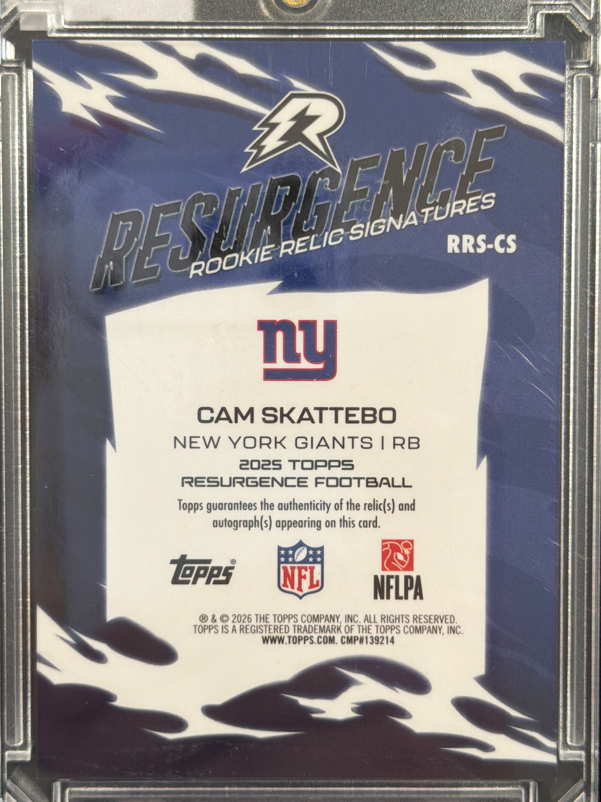 2026  Cam Skattebo #RRS-CS  Memorabilia RC Rookie Relic Signatures Memorabilia