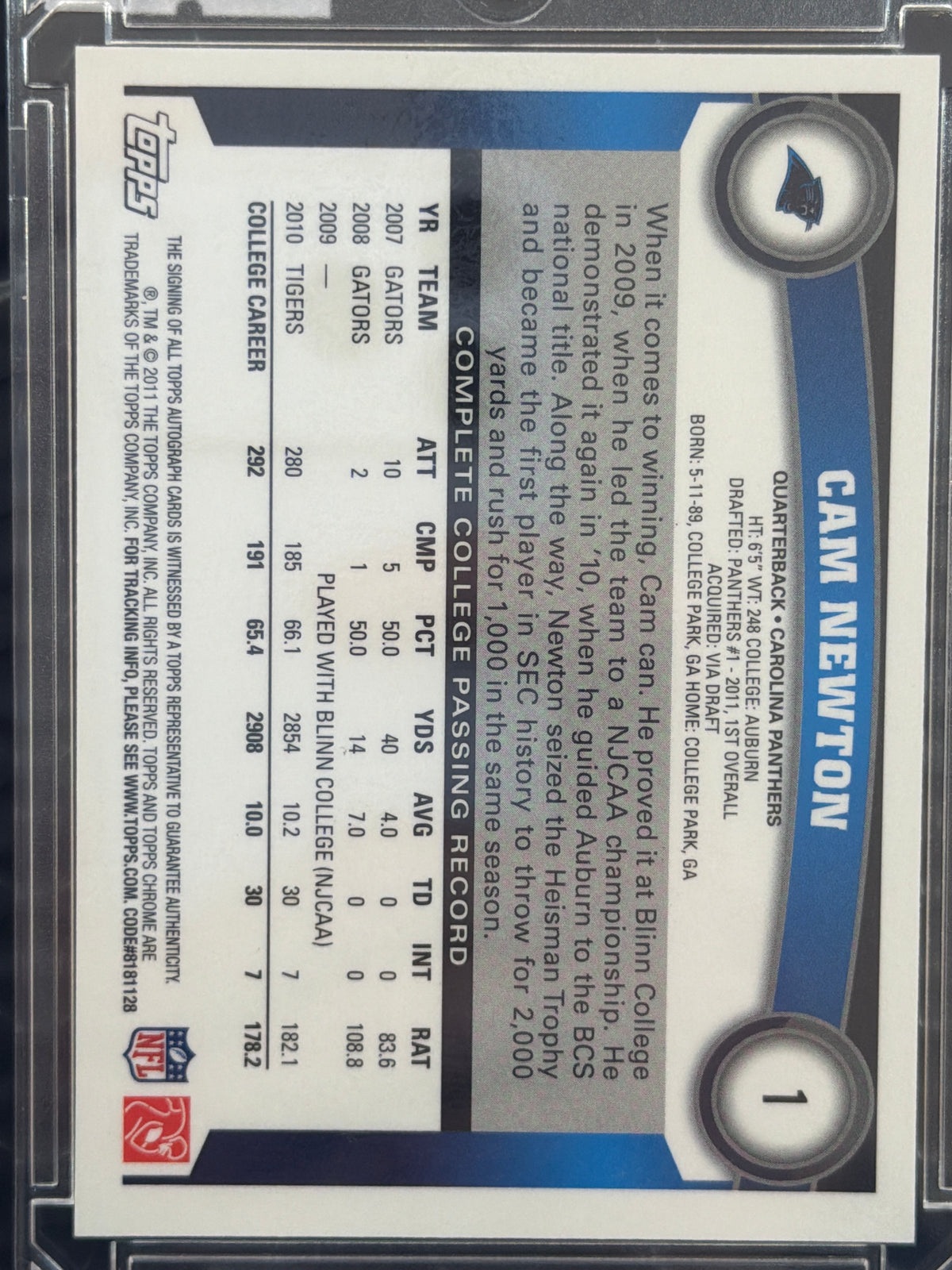 2011 Topps Chrome Cam Newton #1 RC