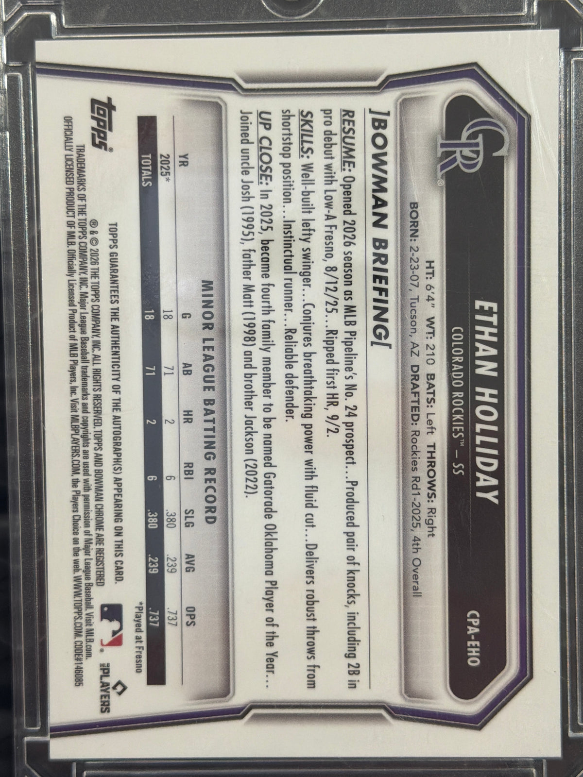 2026 Bowman Chrome Ethan Holliday #CPA-EHO Mojo Refractor