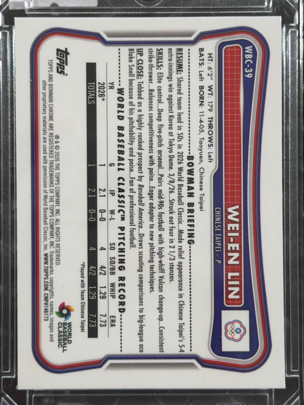 2026 Bowman Chrome Wei-En Lin #WBC-39 Refractor /499