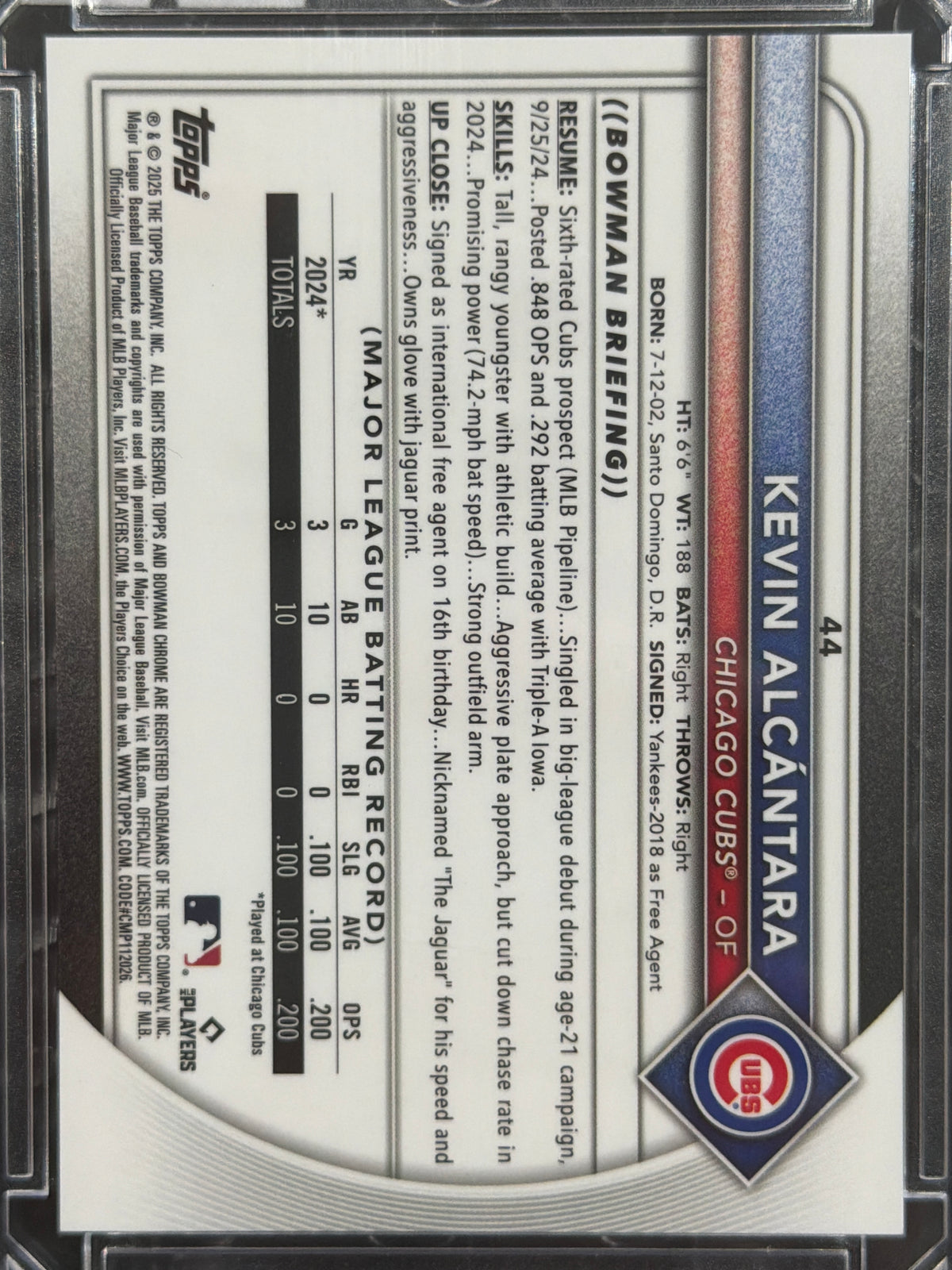 2025 Bowman Chrome Kevin Alcántara #44 Orange Refractor /25 RC