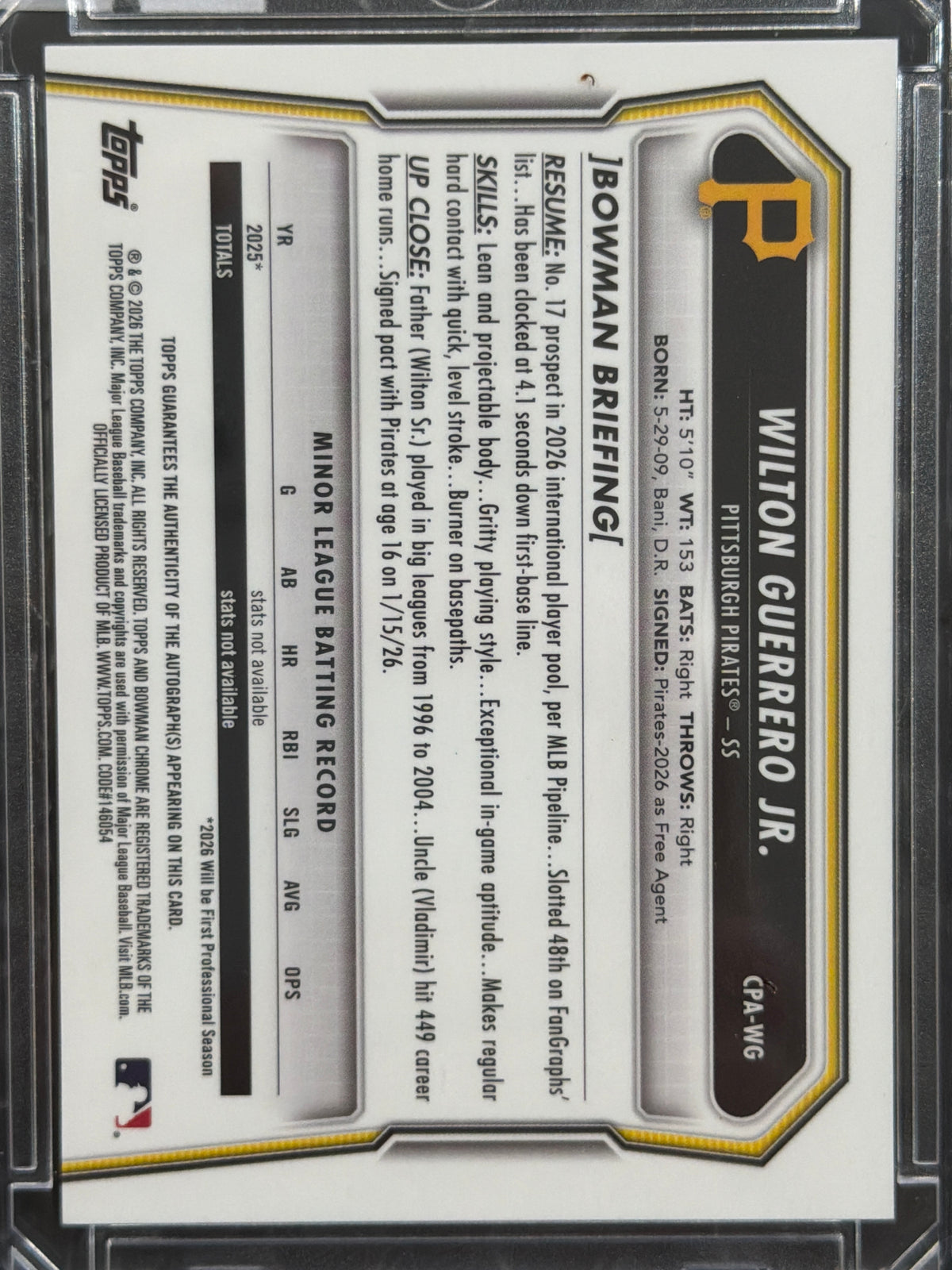 2026 Bowman Chrome Wilton Guerrero Jr. #CPA-WG