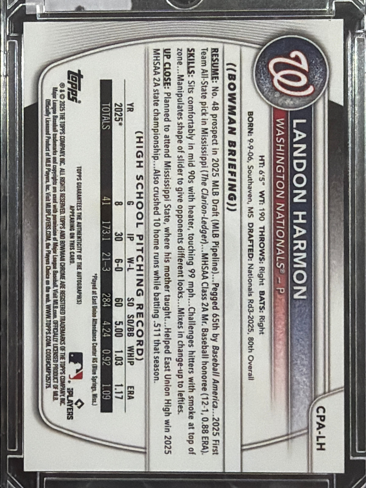2025 Bowman Chrome Landon Harmon #CPA-LH Gold Shimmer Refractor /50