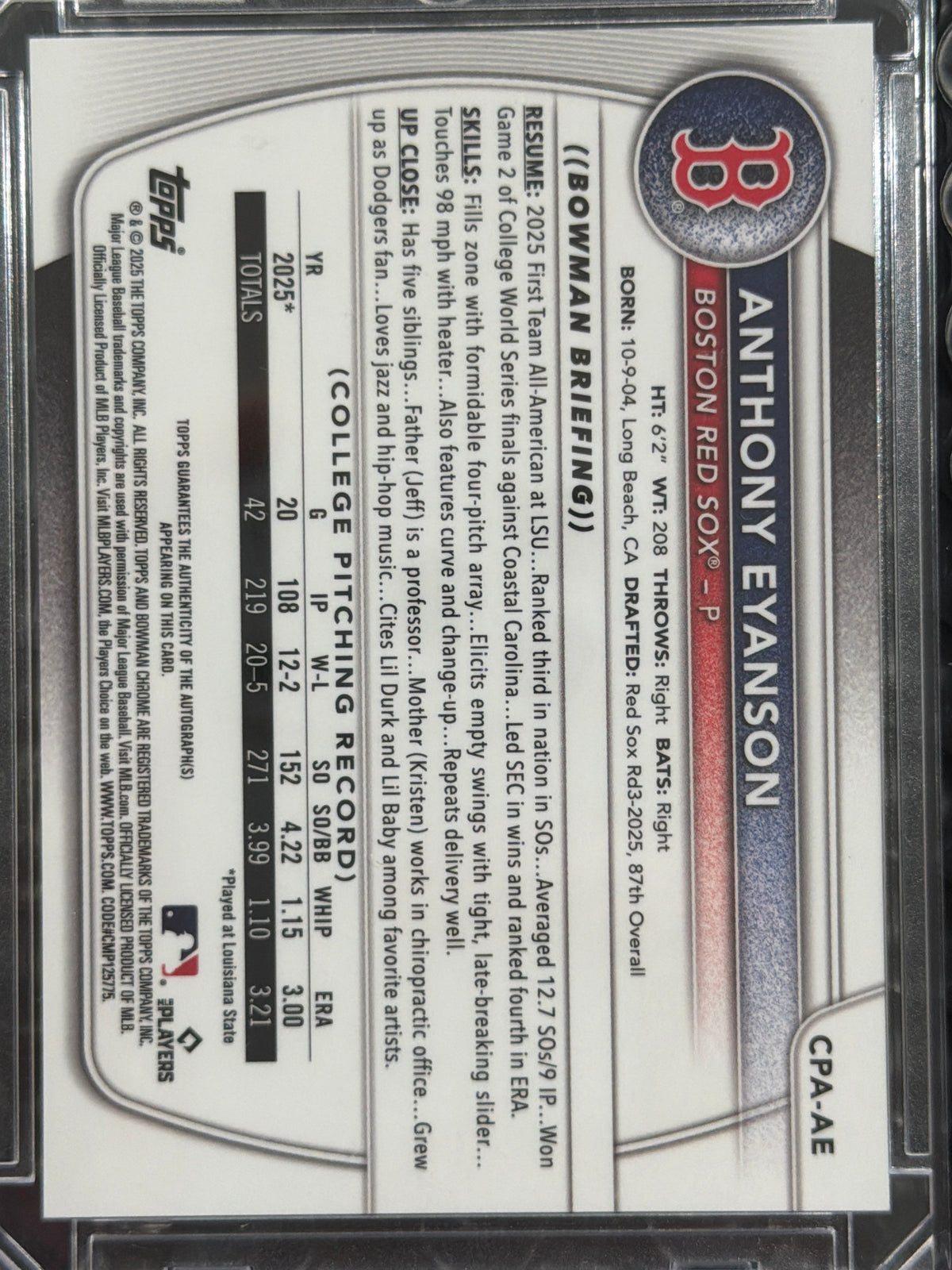 2025 Bowman Chrome Anthony Eyanson #CPA-AE Speckle Refractor /71