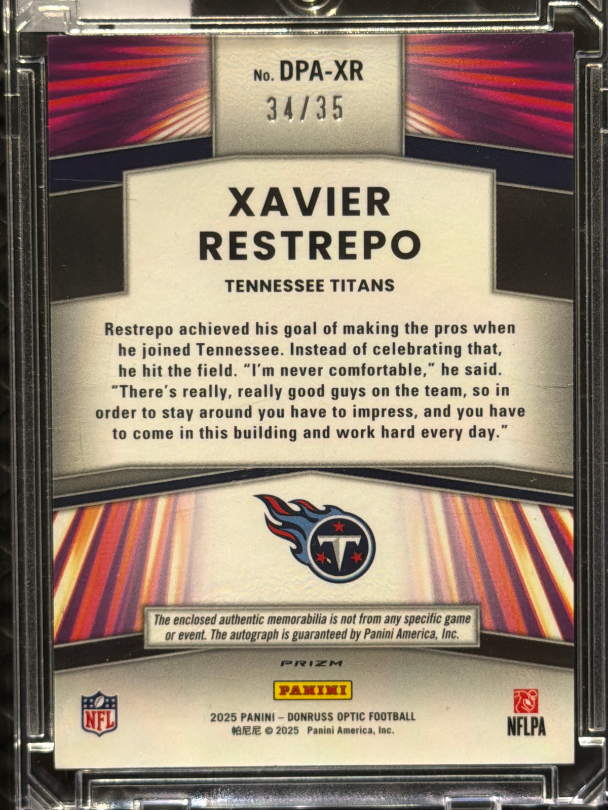 2025 Donruss Optic Xavier Restrepo #DPA-XR /35 Patch RC