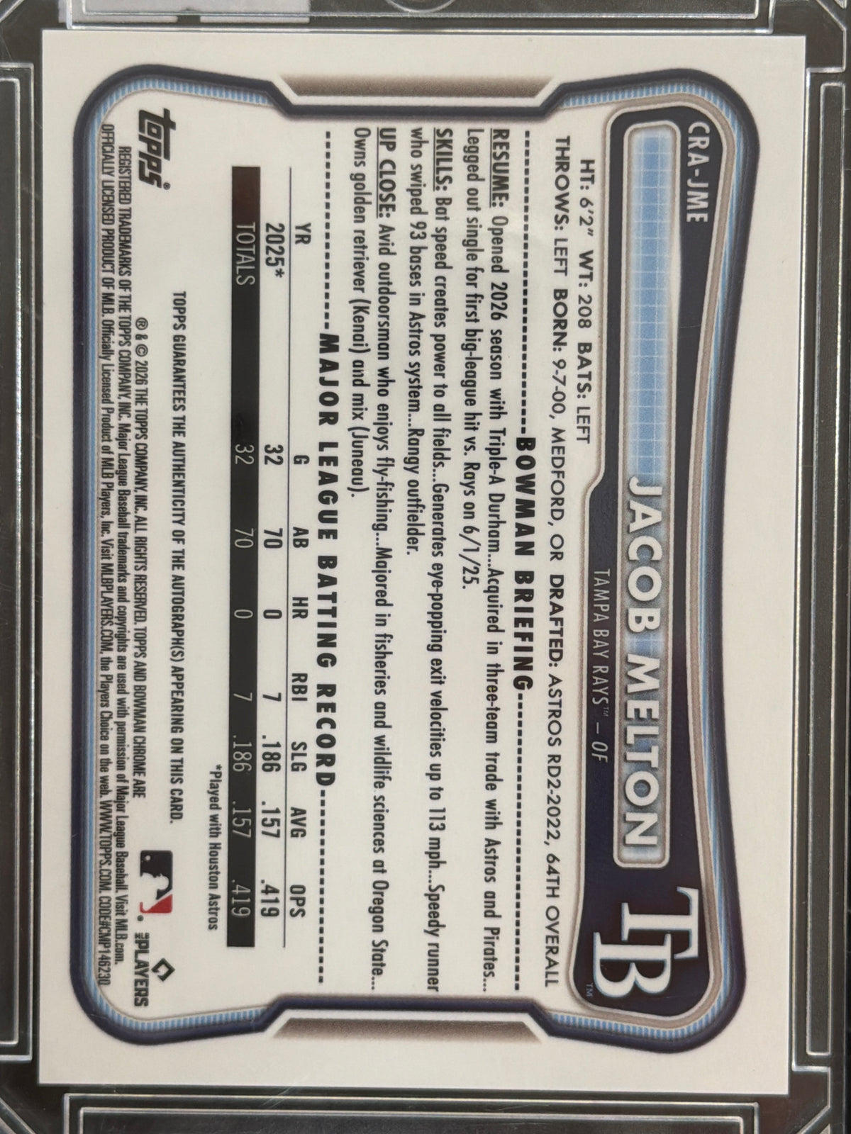 2026 Bowman Chrome Jacob Melton #CRA-JME Mojo Refractor /150 RC