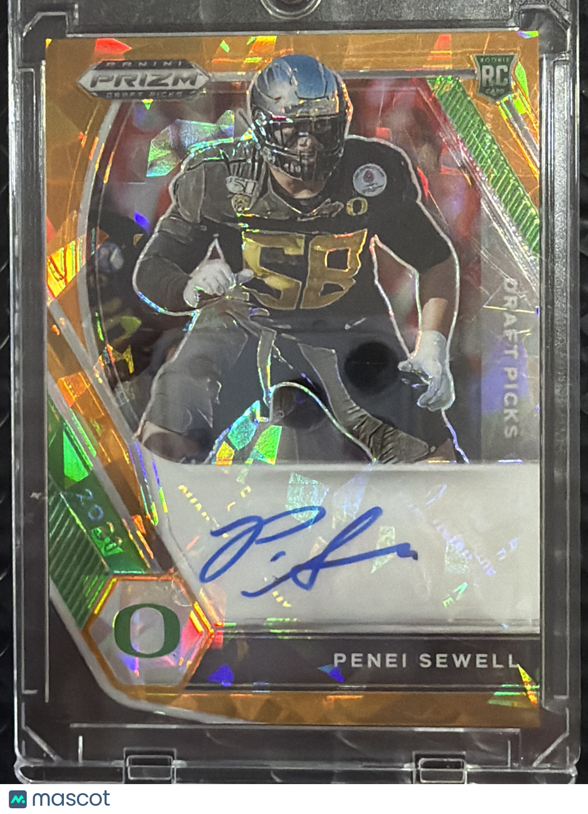 2021 Panini Prizm Draft Picks Penei Sewell #DPA-PSE Orange Cracked Ice RC