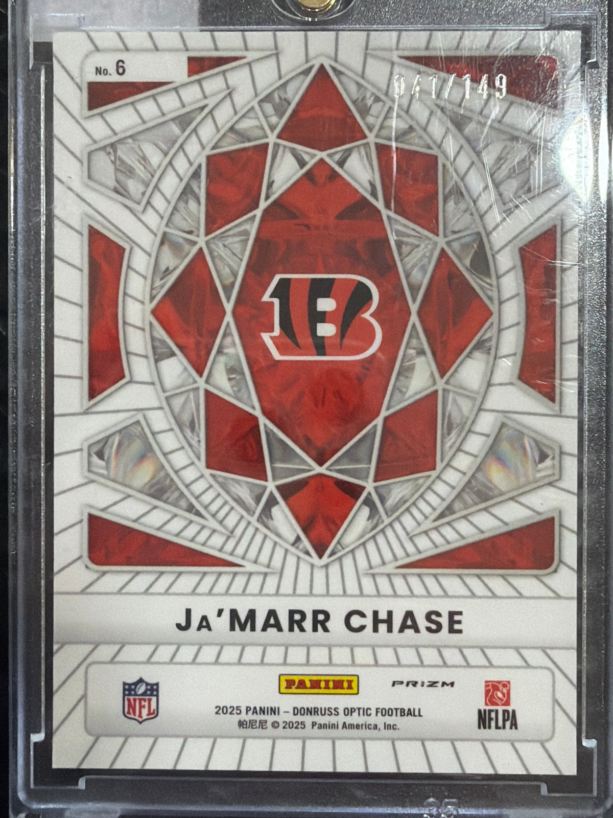 2025 Panini Donruss Optic Diamond Hands Ja'Marr Chase #6 Red Prizm /149
