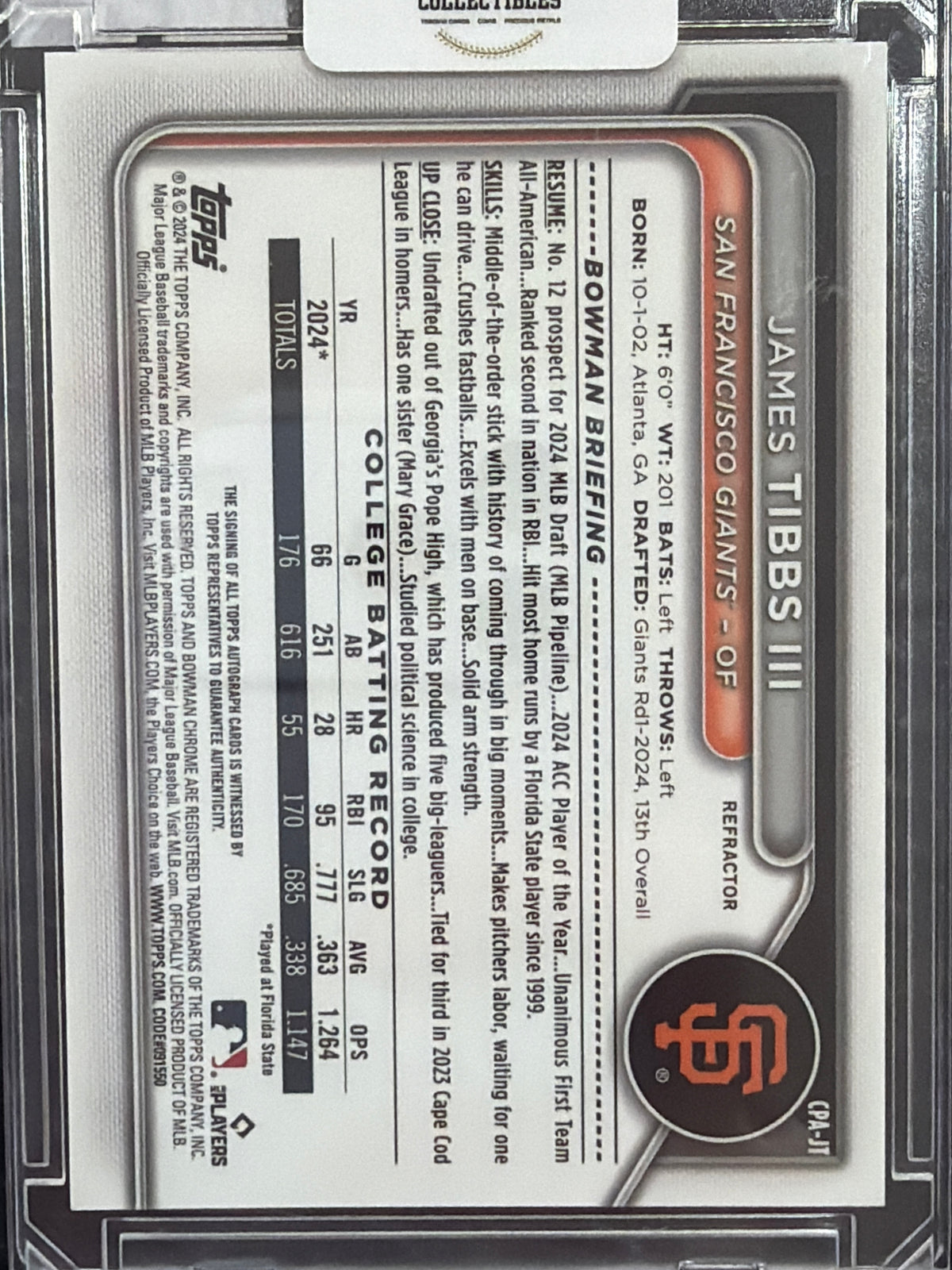 2024 Bowman Chrome James Tibbs III #CPA-JT Refractor /499