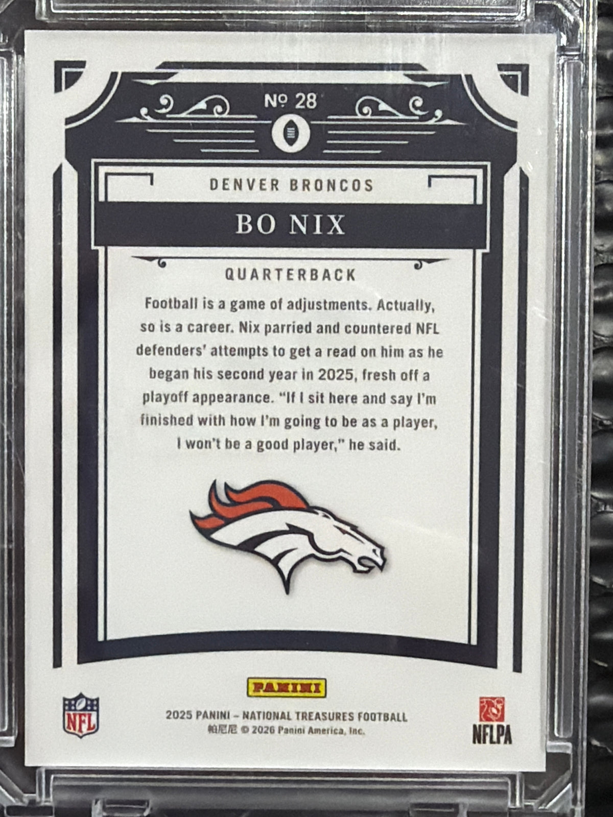 2025 Panini National Treasures Football Bo Nix #28 /25