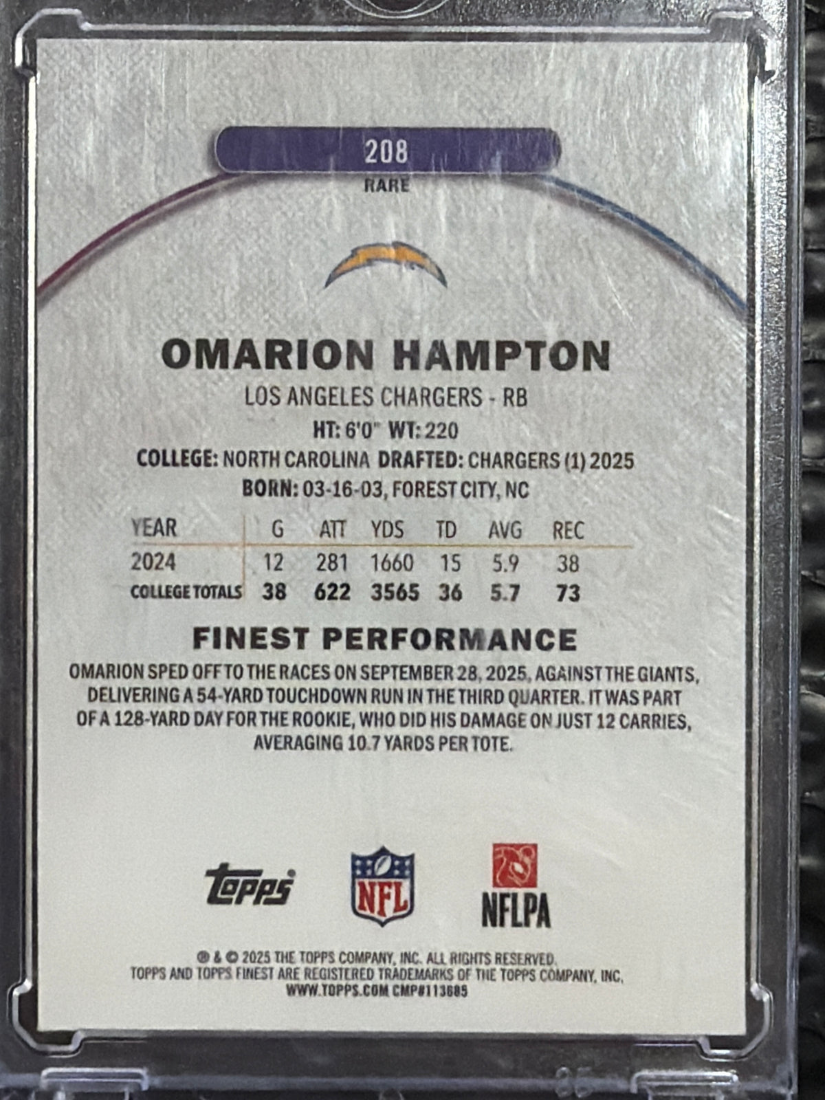 2025 Topps Finest Omarion Hampton #208 /150 RC