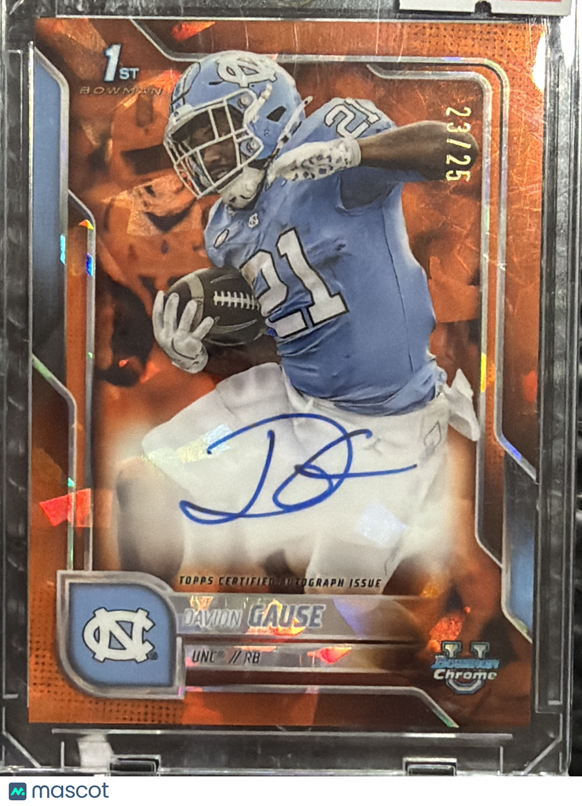 2025 Bowman Chrome Football Davion Gause #BCA-DG Orange Shimmer Refractor /25